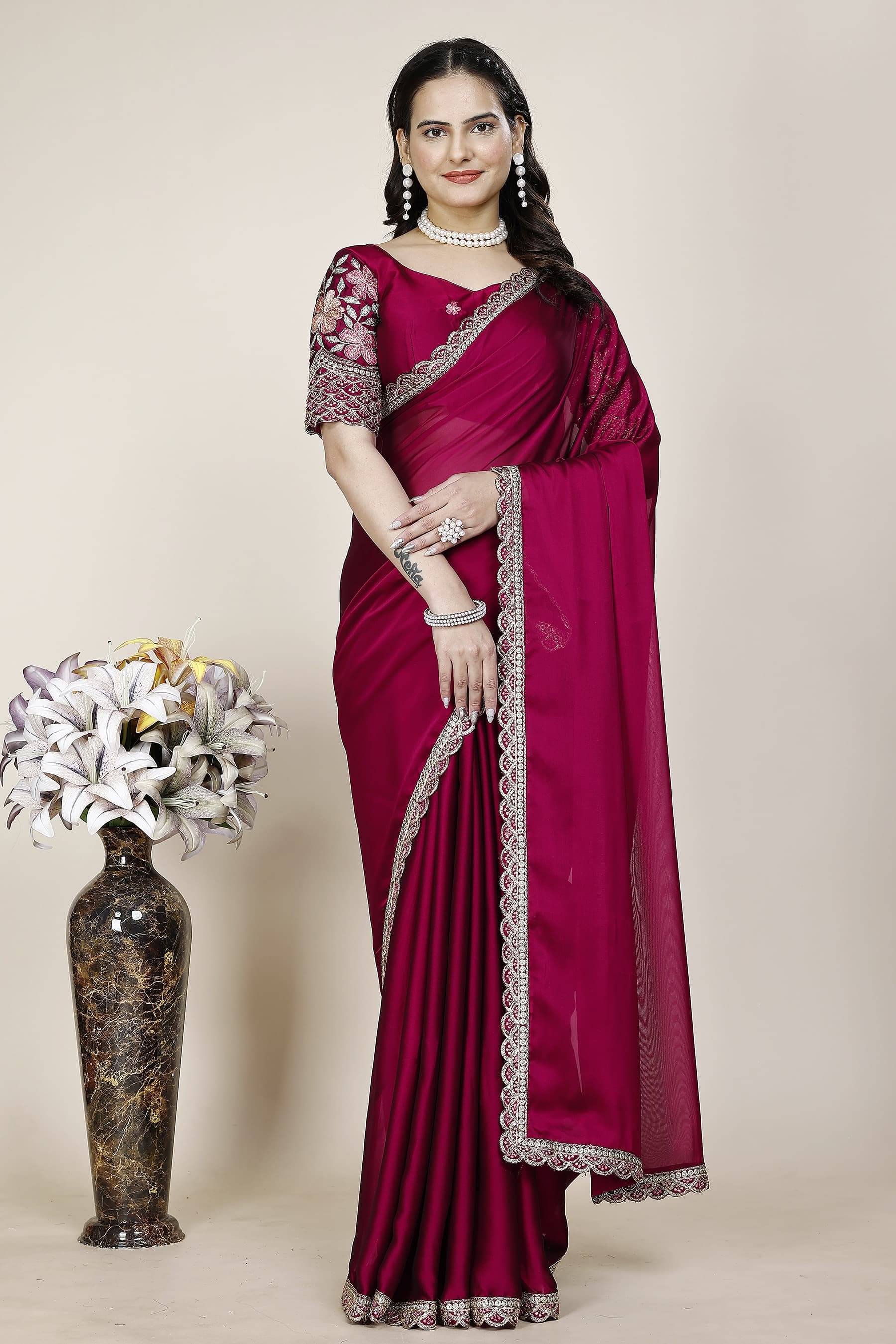     			JIRA Chiffon Embroidered Saree With Unstitched Blouse Piece ( Pink )