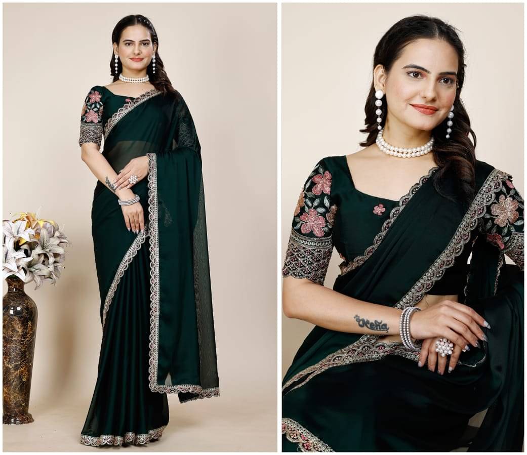 JIRA Chiffon Embroidered Saree With Unstitched Blouse Piece ( Green ) JIRA Chiffon Embroidered Saree With Unstitched Blouse Piece ( Green )