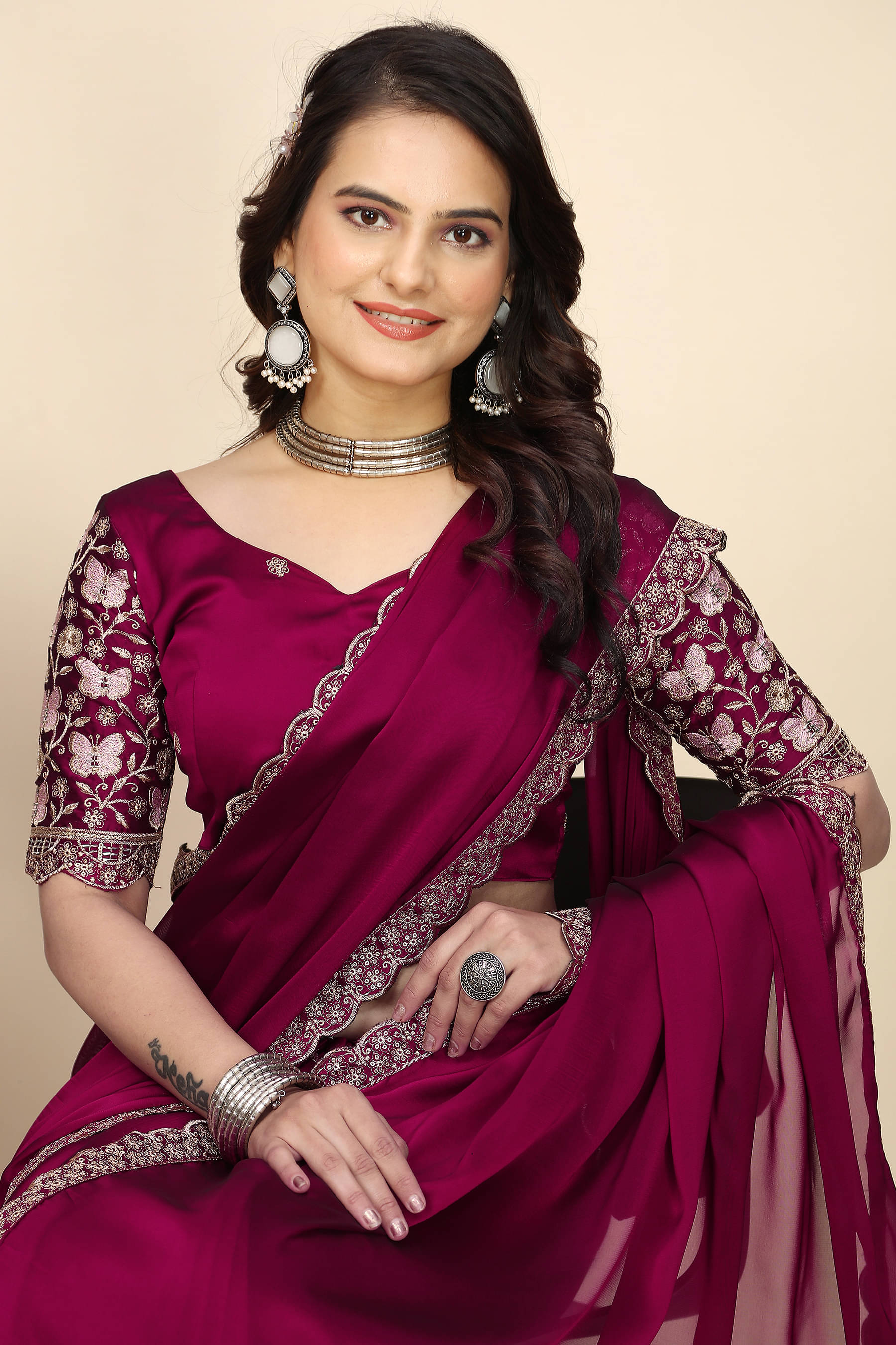     			JIRA Chiffon Printed Saree With Unstitched Blouse Piece ( Red )
