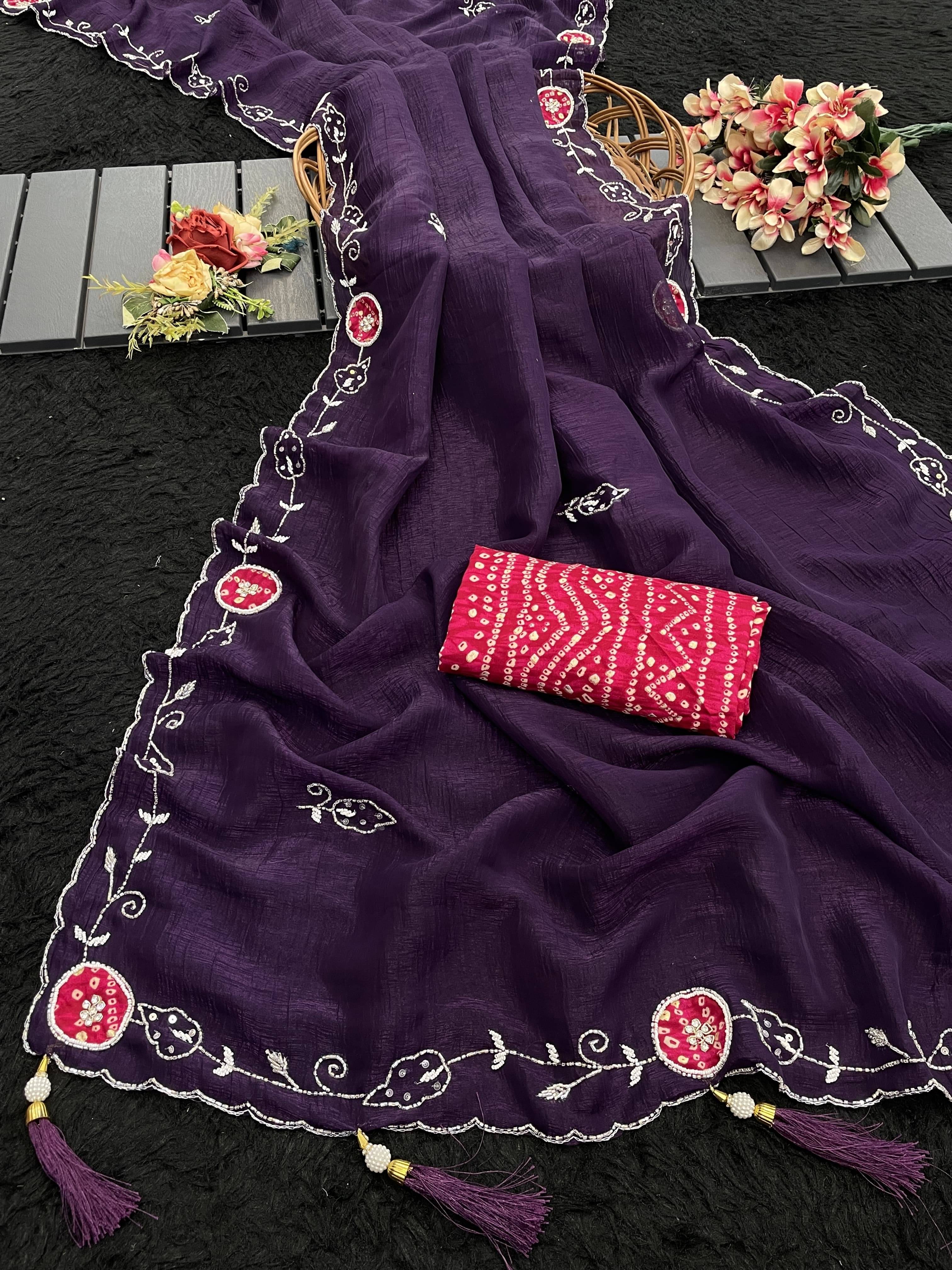 JIRA Chiffon Woven Saree With Unstitched Blouse Piece ( Purple ) JIRA Chiffon Woven Saree With Unstitched Blouse Piece ( Purple )