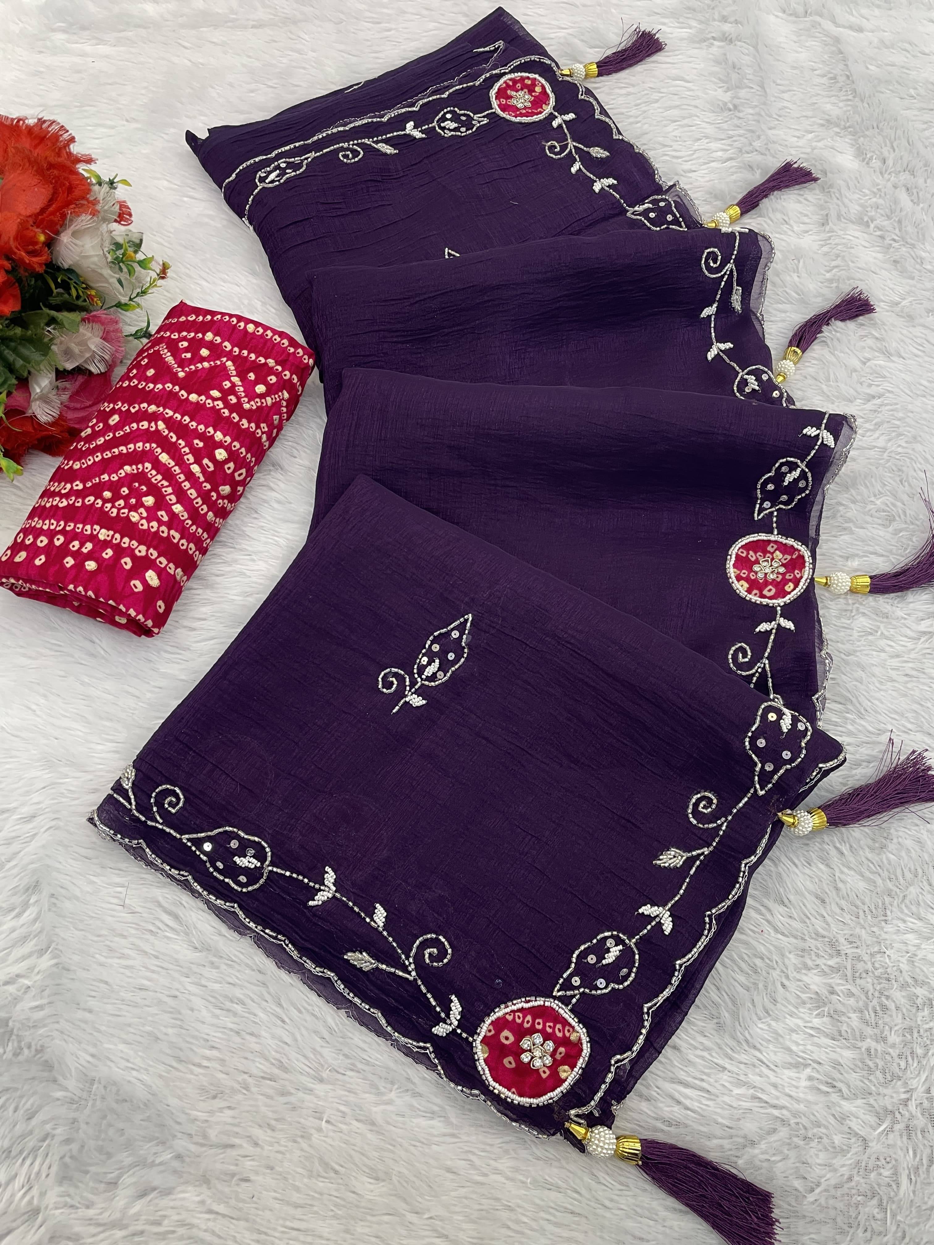 JIRA Chiffon Woven Saree With Unstitched Blouse Piece ( Purple ) JIRA Chiffon Woven Saree With Unstitched Blouse Piece ( Purple )