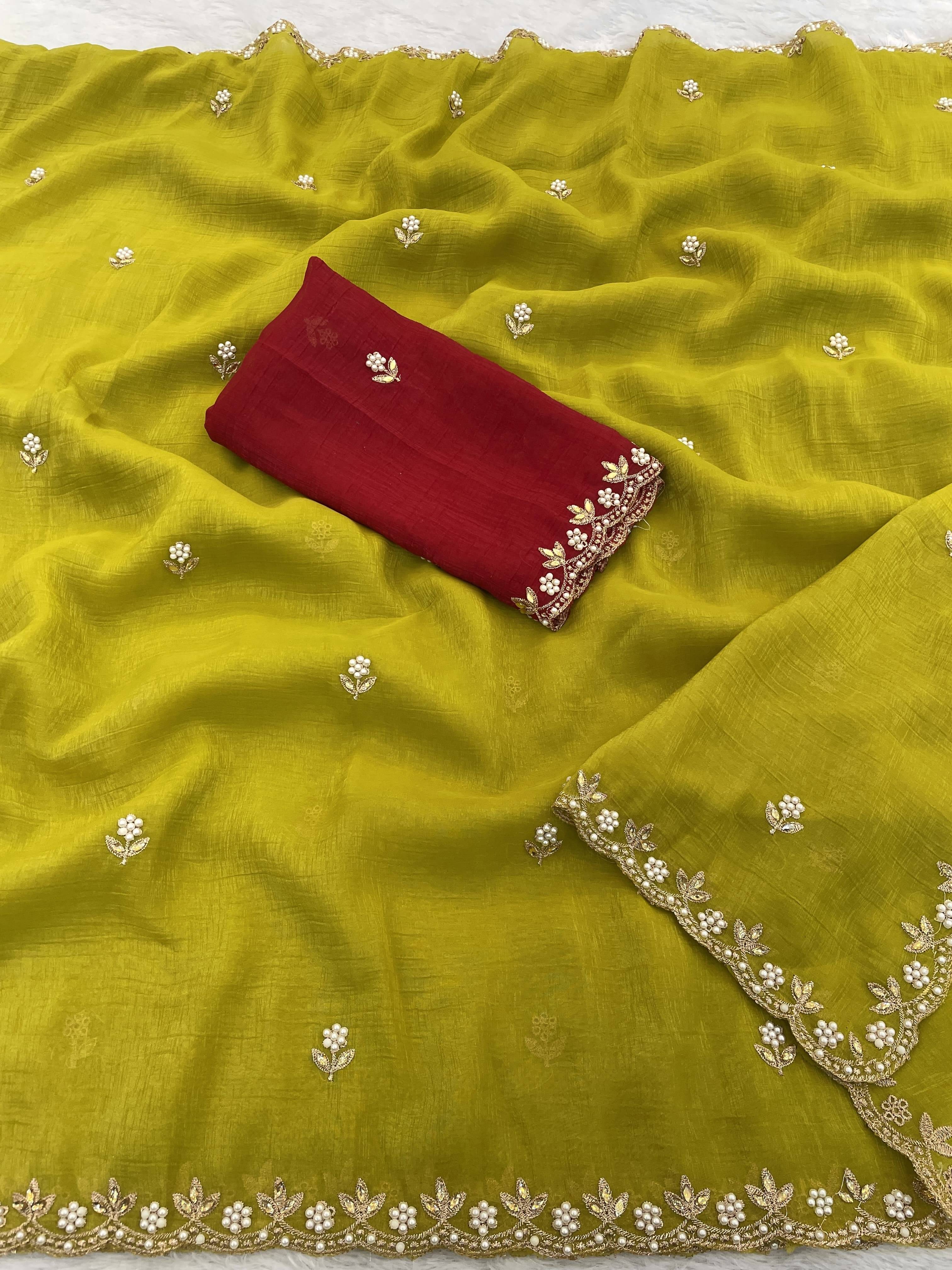 JIRA Chiffon Woven Saree With Unstitched Blouse Piece ( Red ) JIRA Chiffon Woven Saree With Unstitched Blouse Piece ( Red )