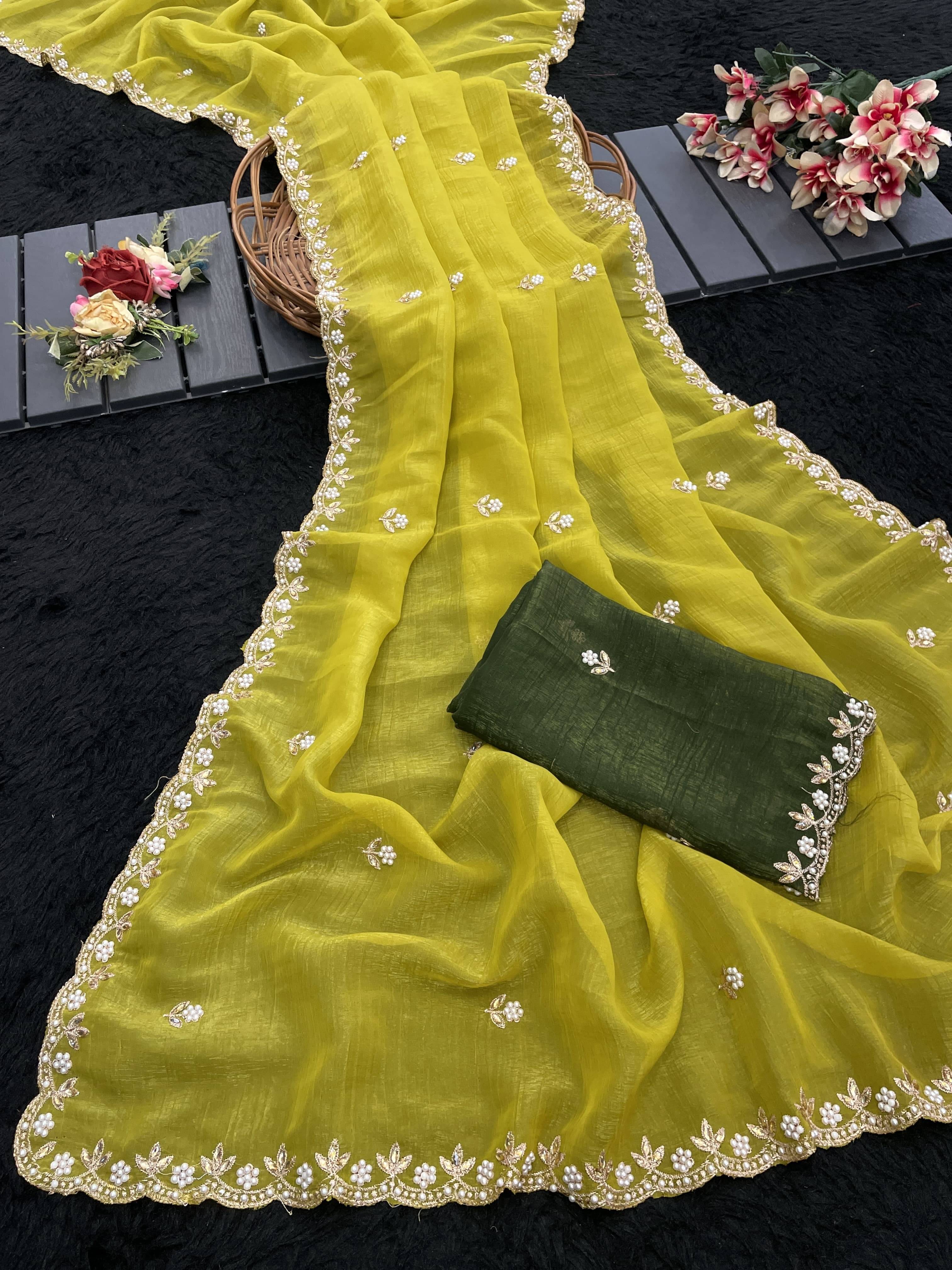 JIRA Chiffon Woven Saree With Unstitched Blouse Piece ( Green ) JIRA Chiffon Woven Saree With Unstitched Blouse Piece ( Green )