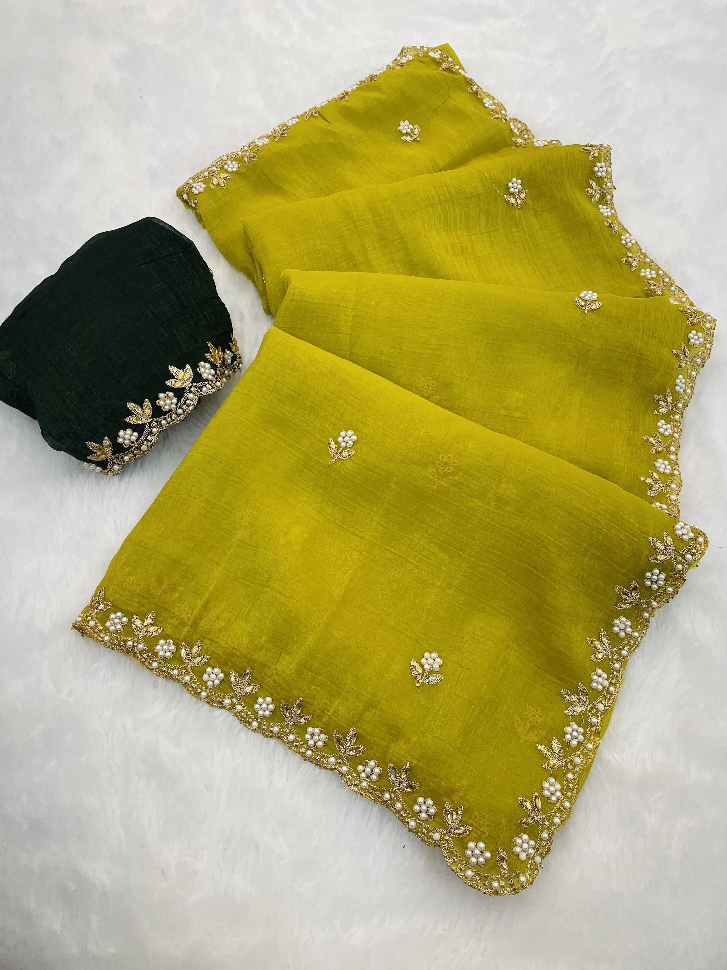     			JIRA Chiffon Woven Saree With Unstitched Blouse Piece ( Green )