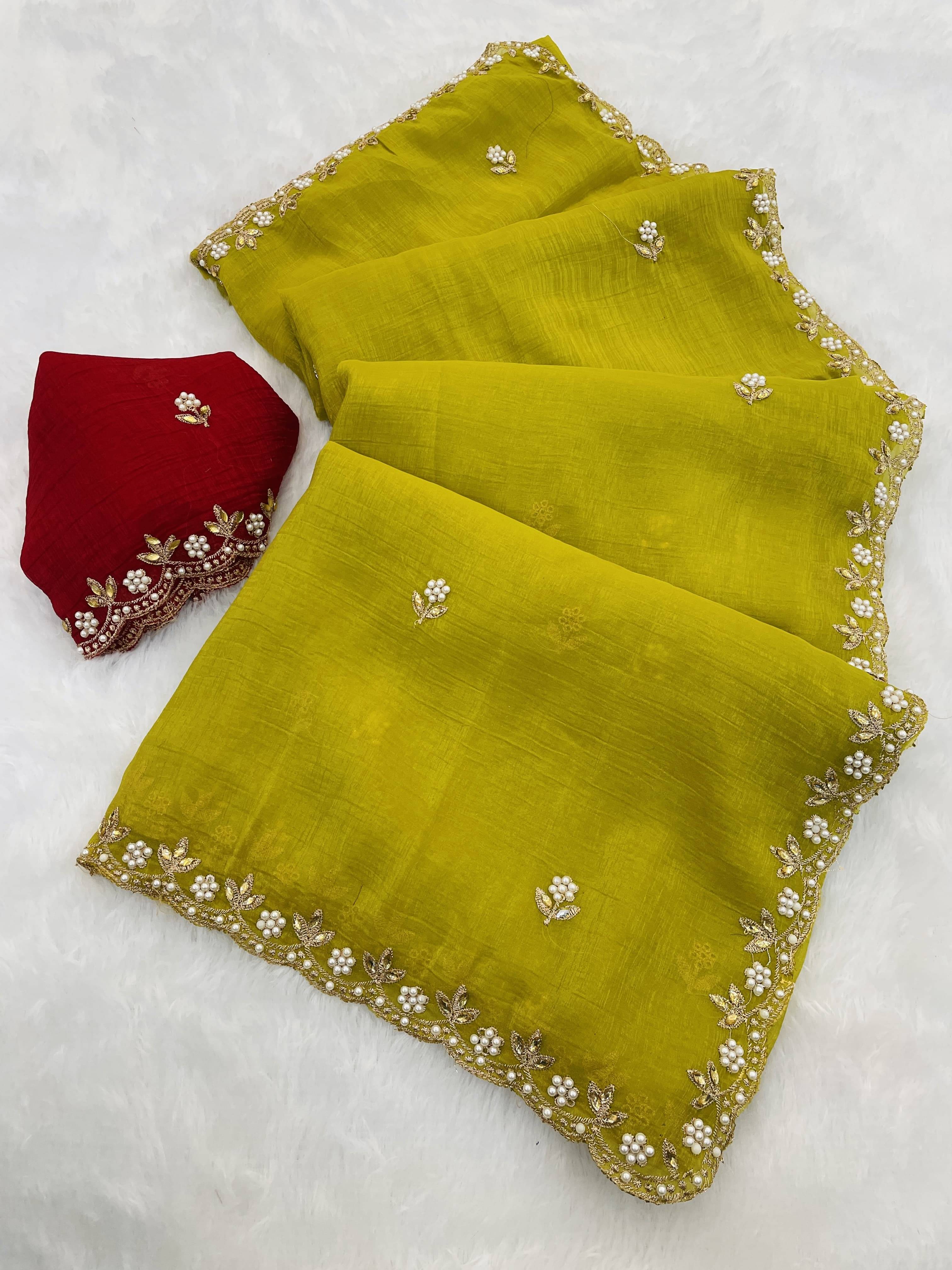 JIRA Chiffon Woven Saree With Unstitched Blouse Piece ( Red ) JIRA Chiffon Woven Saree With Unstitched Blouse Piece ( Red )