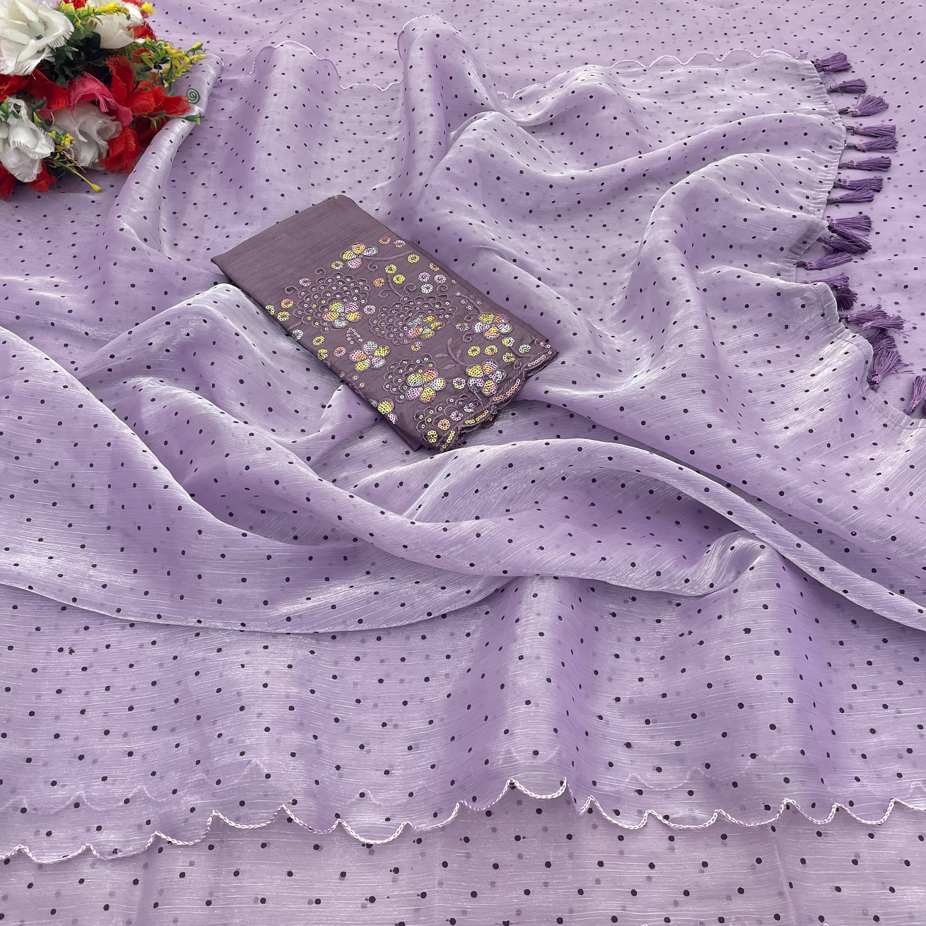 JIRA Crepe Embroidered Saree With Unstitched Blouse Piece ( Lavender ) JIRA Crepe Embroidered Saree With Unstitched Blouse Piece ( Lavender )