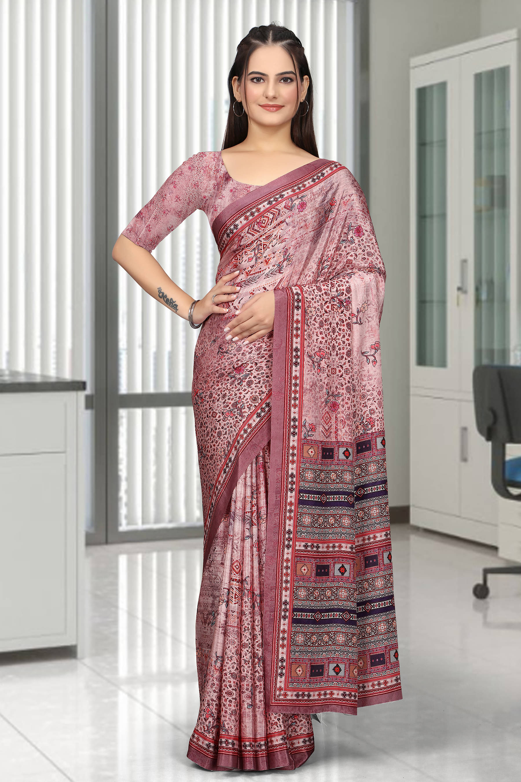 JIRA Crepe Printed Saree With Unstitched Blouse Piece ( Multicolor ) JIRA Crepe Printed Saree With Unstitched Blouse Piece ( Multicolor )