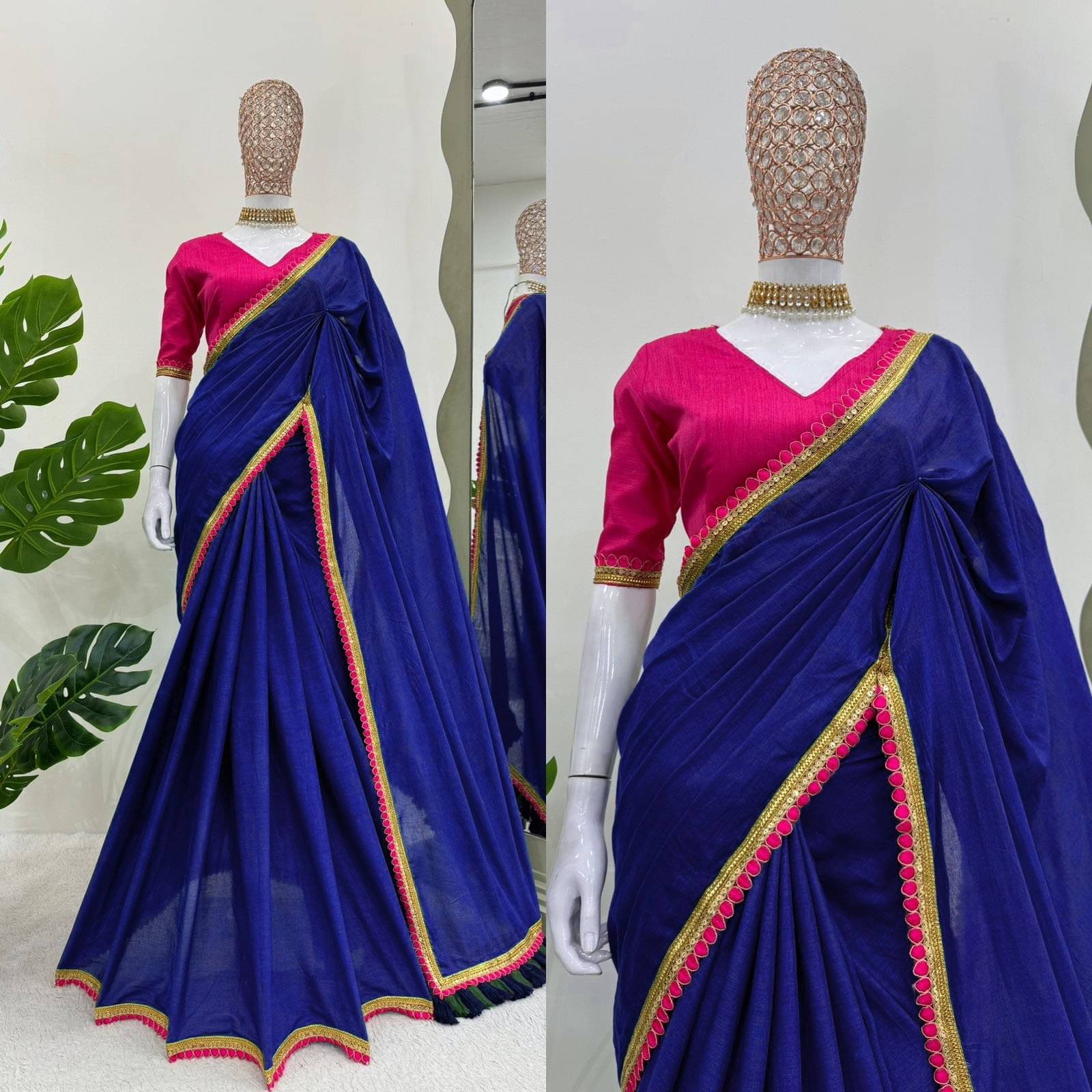     			JIRA Georgette Dyed Saree With Unstitched Blouse Piece ( Navy Blue )