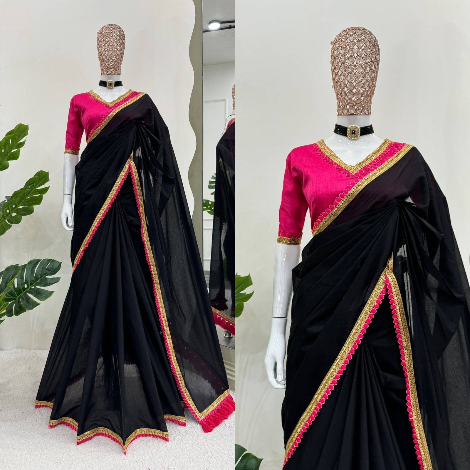     			JIRA Georgette Dyed Saree With Unstitched Blouse Piece ( Black )