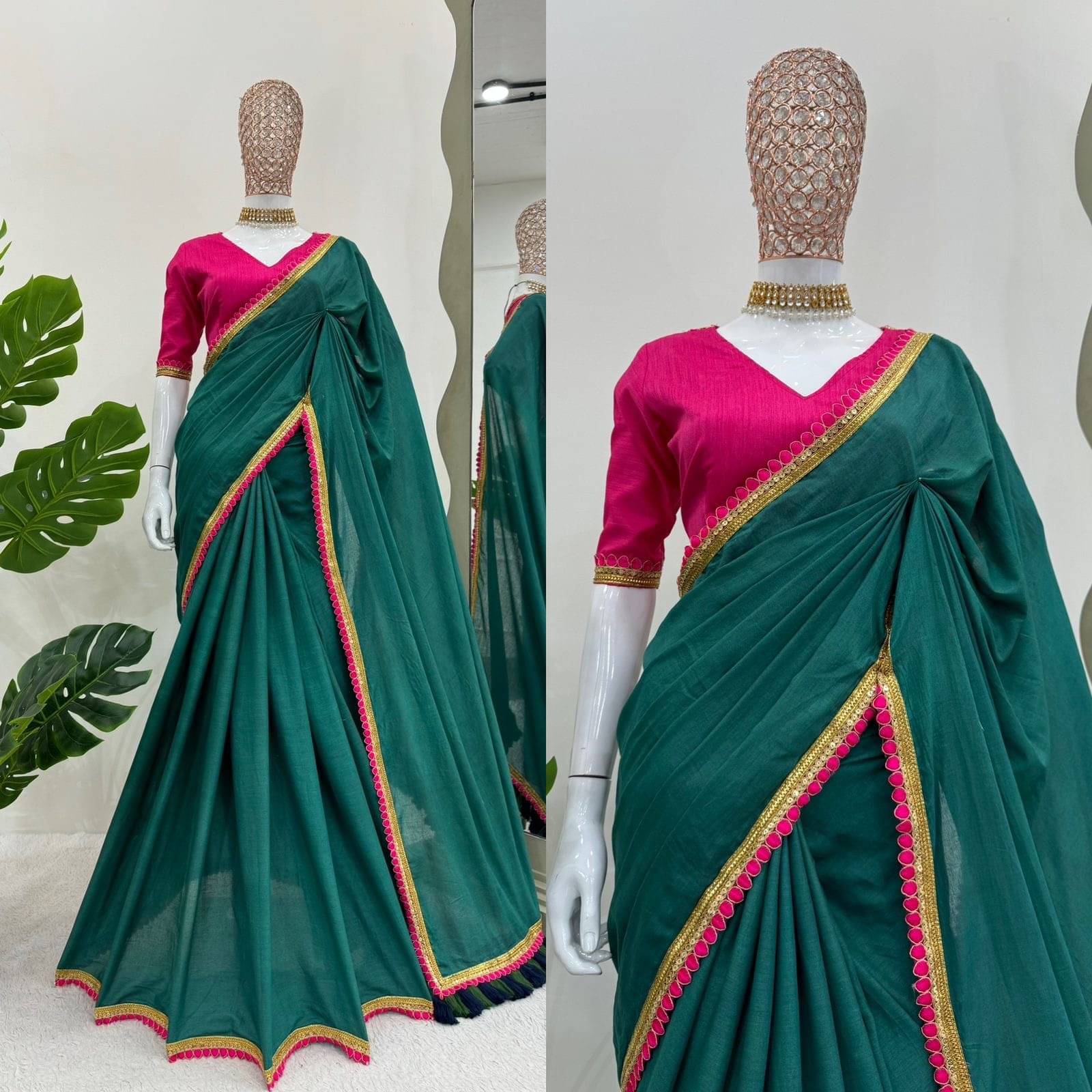 JIRA Georgette Dyed Saree With Unstitched Blouse Piece ( Green ) JIRA Georgette Dyed Saree With Unstitched Blouse Piece ( Green )