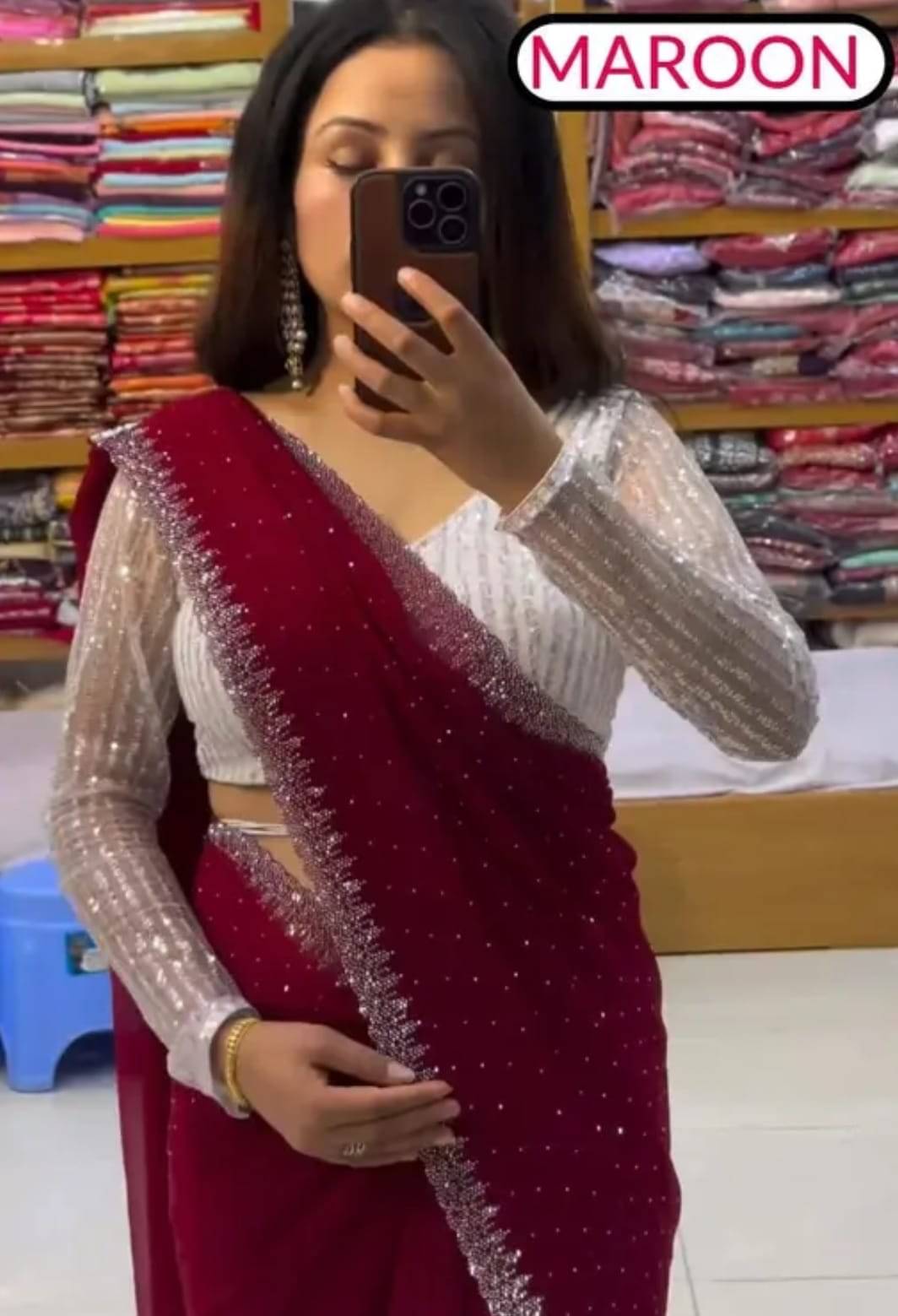 JIRA Georgette Embellished Saree With Unstitched Blouse Piece ( Maroon ) JIRA Georgette Embellished Saree With Unstitched Blouse Piece ( Maroon )