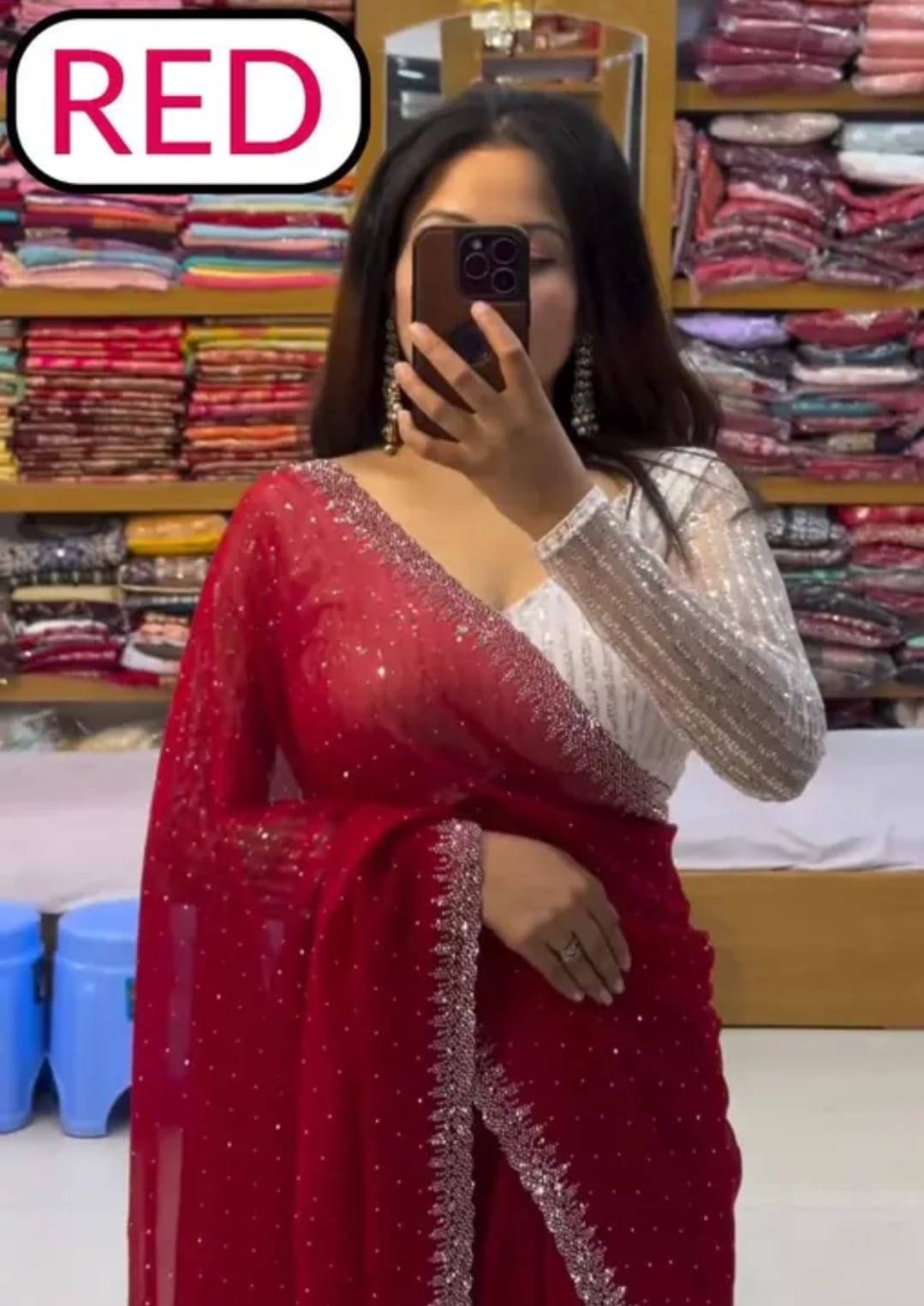     			JIRA Georgette Embellished Saree With Unstitched Blouse Piece ( Red )