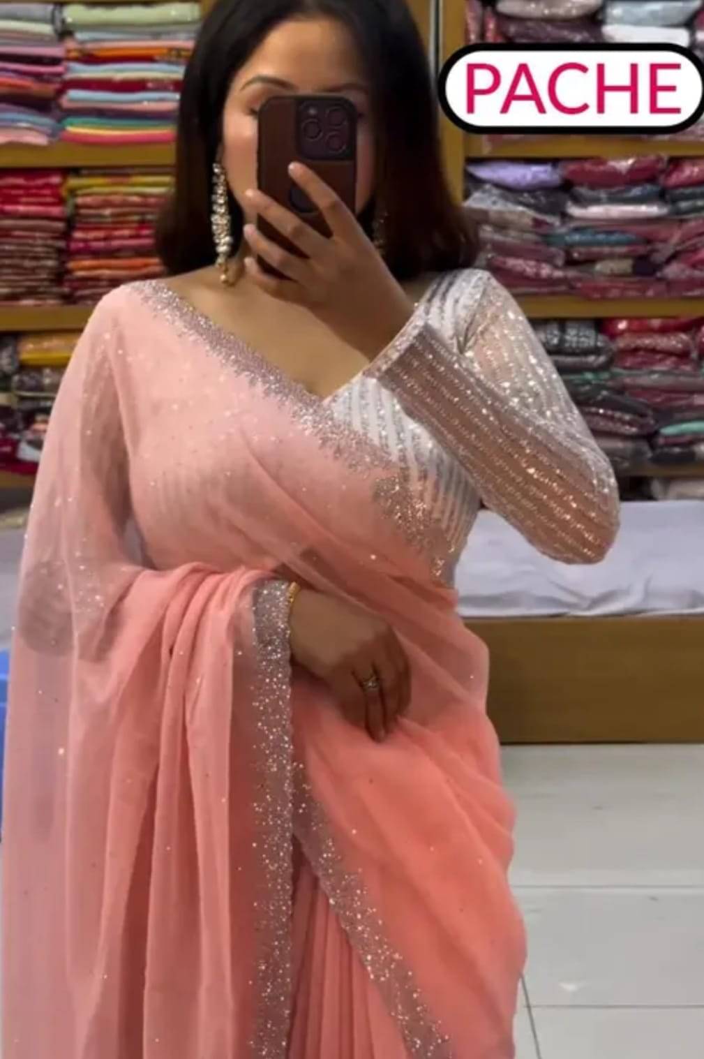     			JIRA Georgette Embellished Saree With Unstitched Blouse Piece ( Peach )
