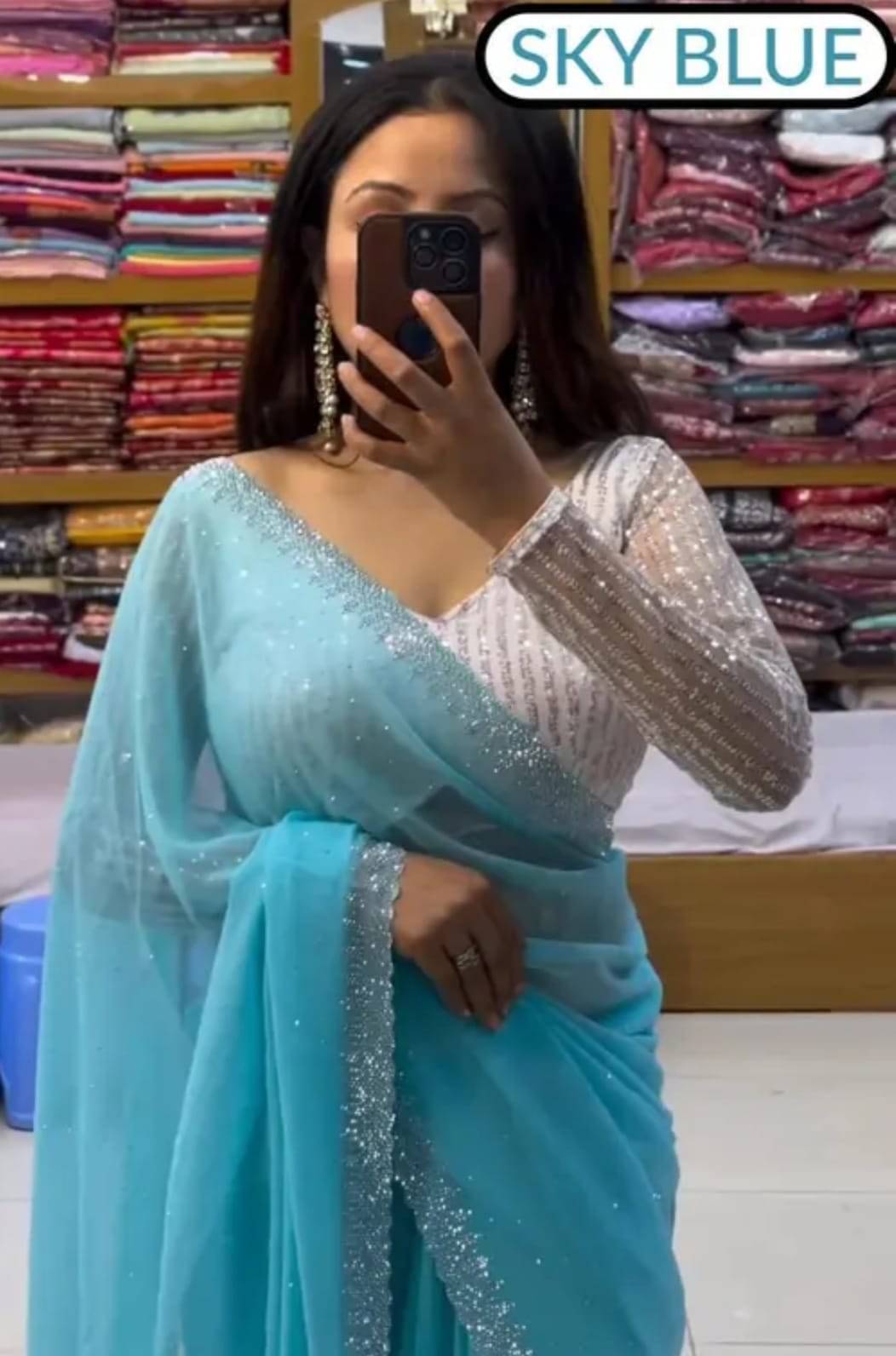 JIRA Georgette Embellished Saree With Unstitched Blouse Piece ( Aqua Blue ) JIRA Georgette Embellished Saree With Unstitched Blouse Piece ( Aqua Blue )