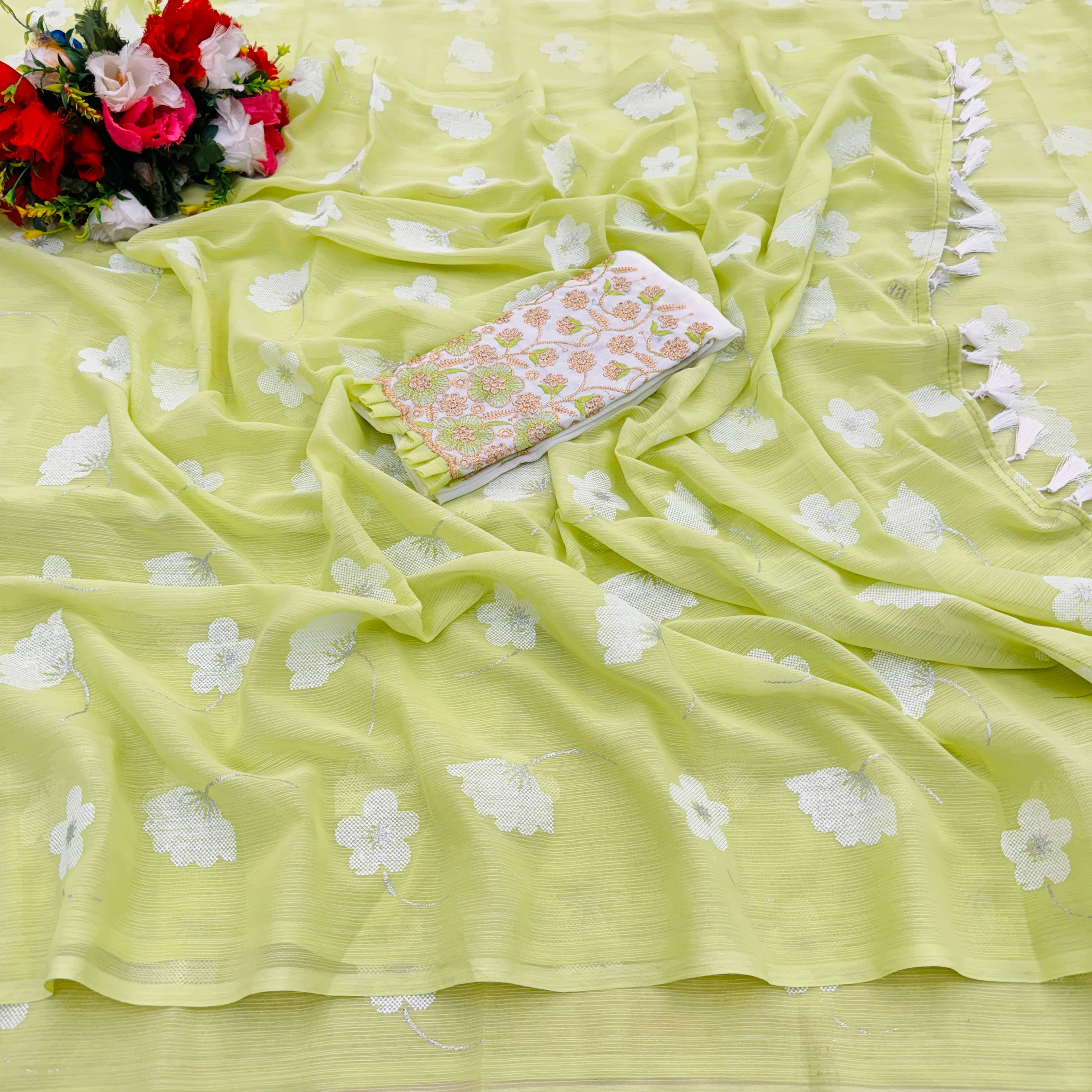 JIRA Georgette Embellished Saree With Unstitched Blouse Piece ( Mint Green ) JIRA Georgette Embellished Saree With Unstitched Blouse Piece ( Mint Green )