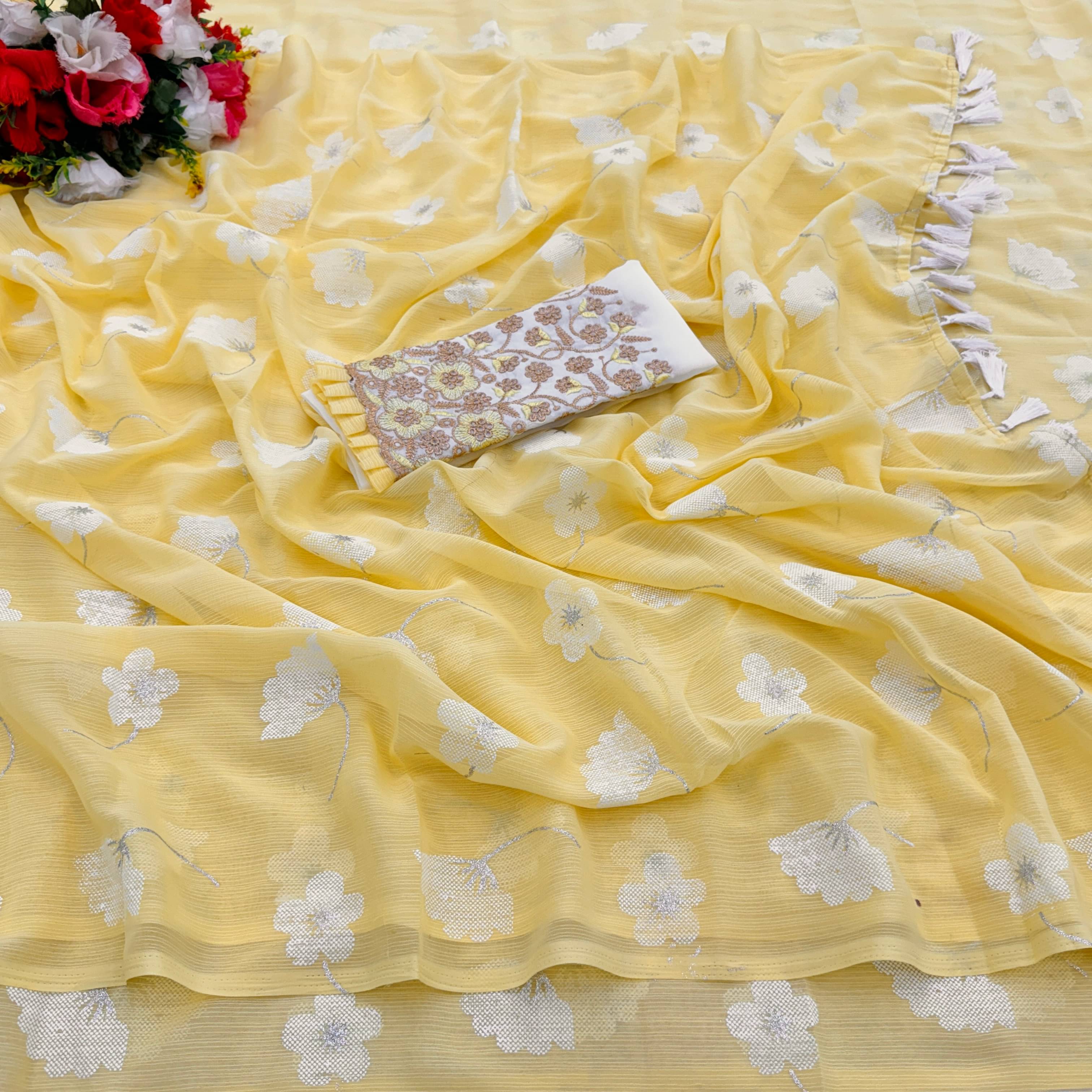 JIRA Georgette Embellished Saree With Unstitched Blouse Piece ( Yellow ) JIRA Georgette Embellished Saree With Unstitched Blouse Piece ( Yellow )