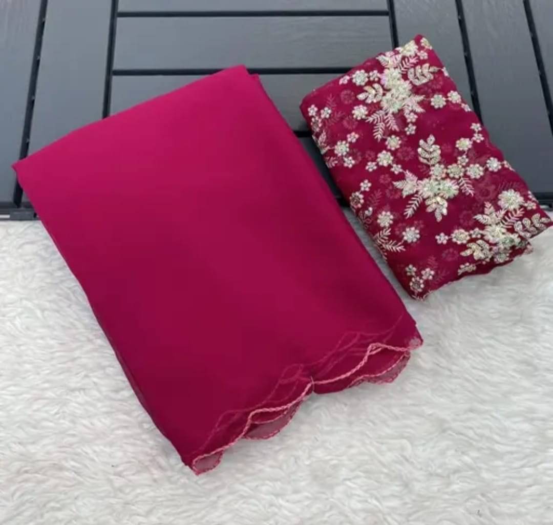 JIRA Georgette Embroidered Saree With Unstitched Blouse Piece ( Maroon ) JIRA Georgette Embroidered Saree With Unstitched Blouse Piece ( Maroon )
