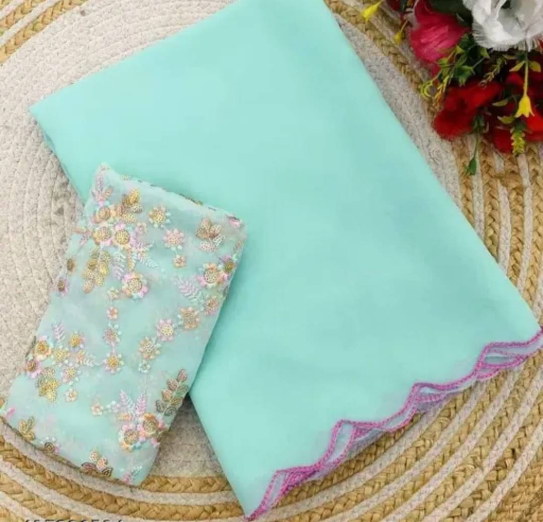 JIRA Georgette Embroidered Saree With Unstitched Blouse Piece ( Aqua Blue ) JIRA Georgette Embroidered Saree With Unstitched Blouse Piece ( Aqua Blue )