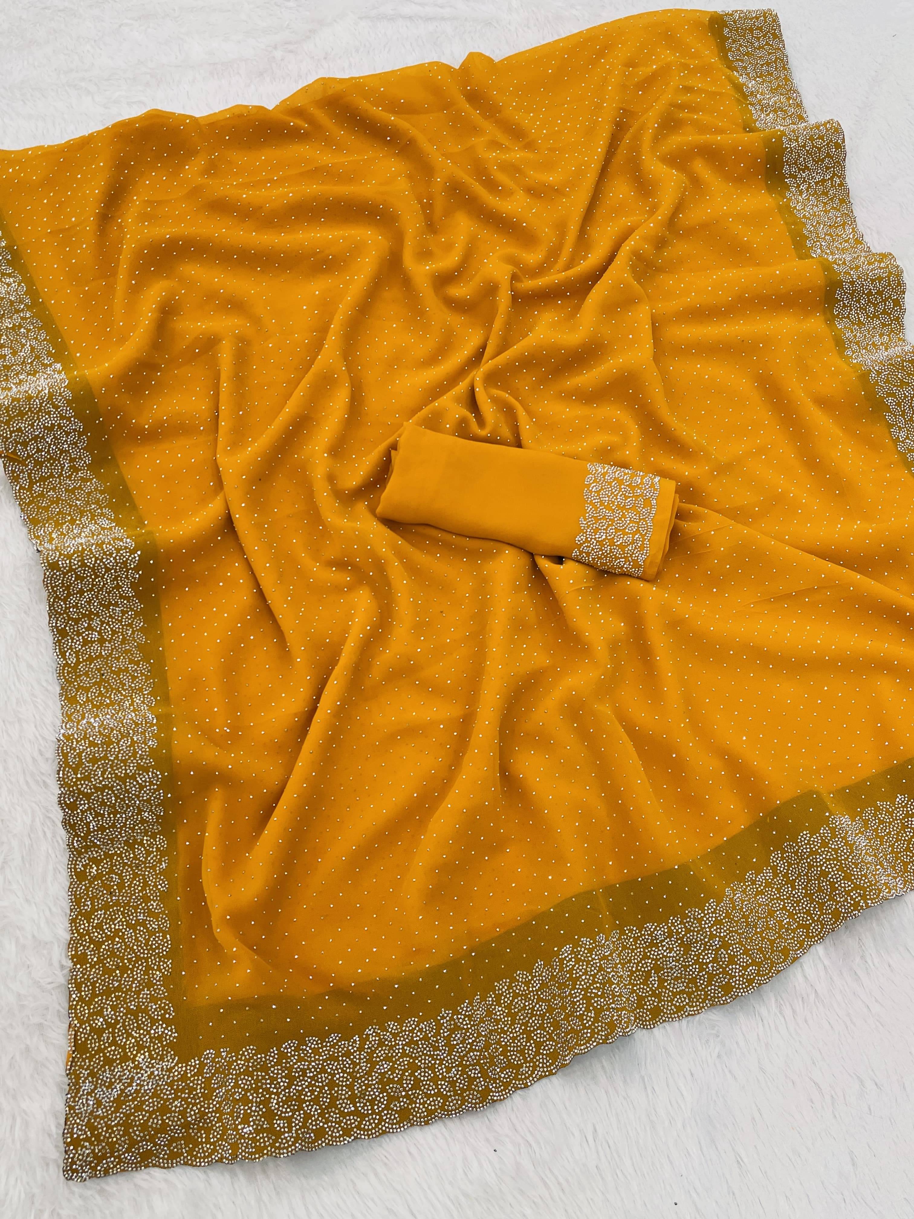 JIRA Georgette Embroidered Saree With Unstitched Blouse Piece ( Yellow ) JIRA Georgette Embroidered Saree With Unstitched Blouse Piece ( Yellow )