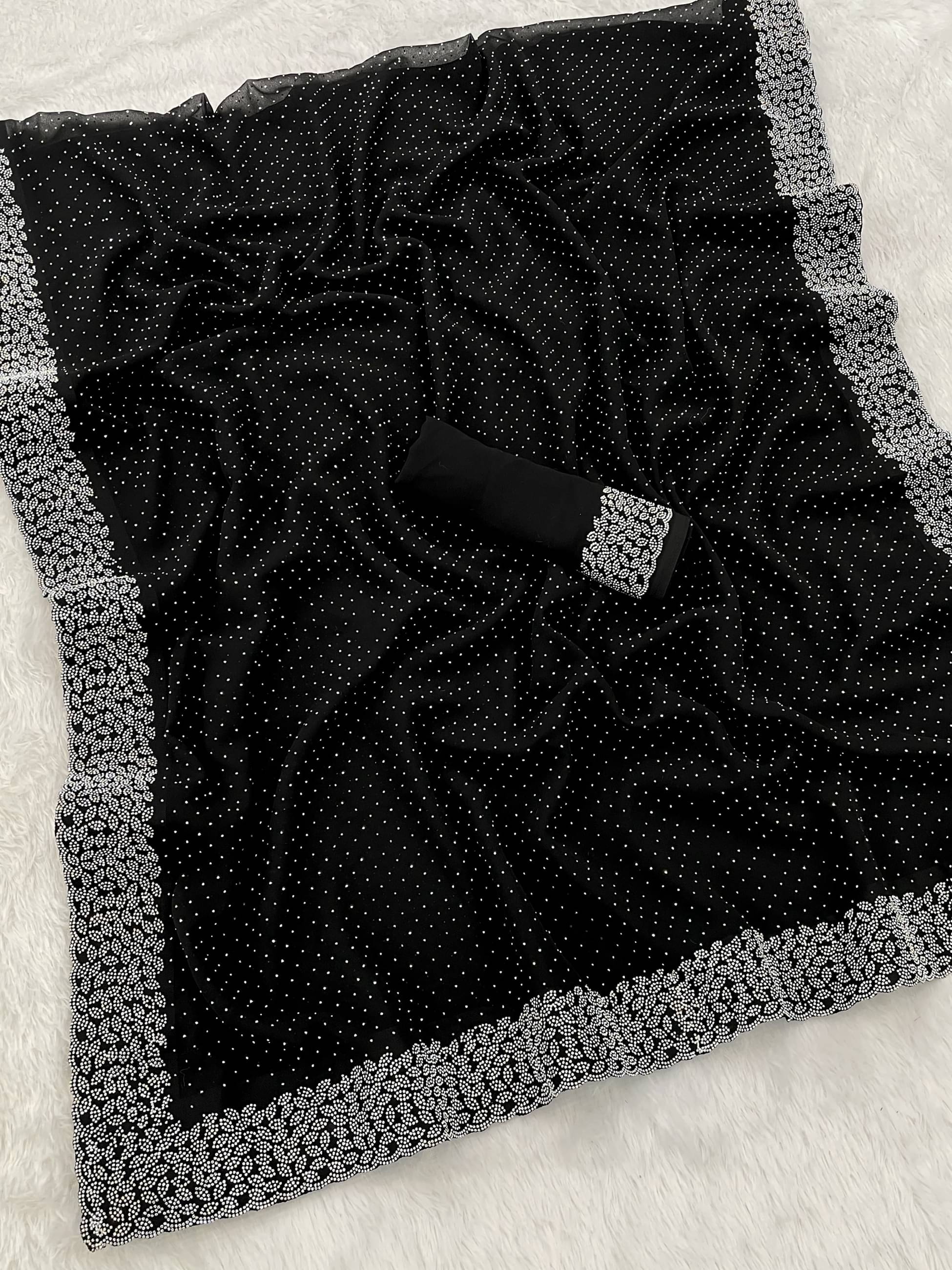 JIRA Georgette Embroidered Saree With Unstitched Blouse Piece ( Black ) JIRA Georgette Embroidered Saree With Unstitched Blouse Piece ( Black )