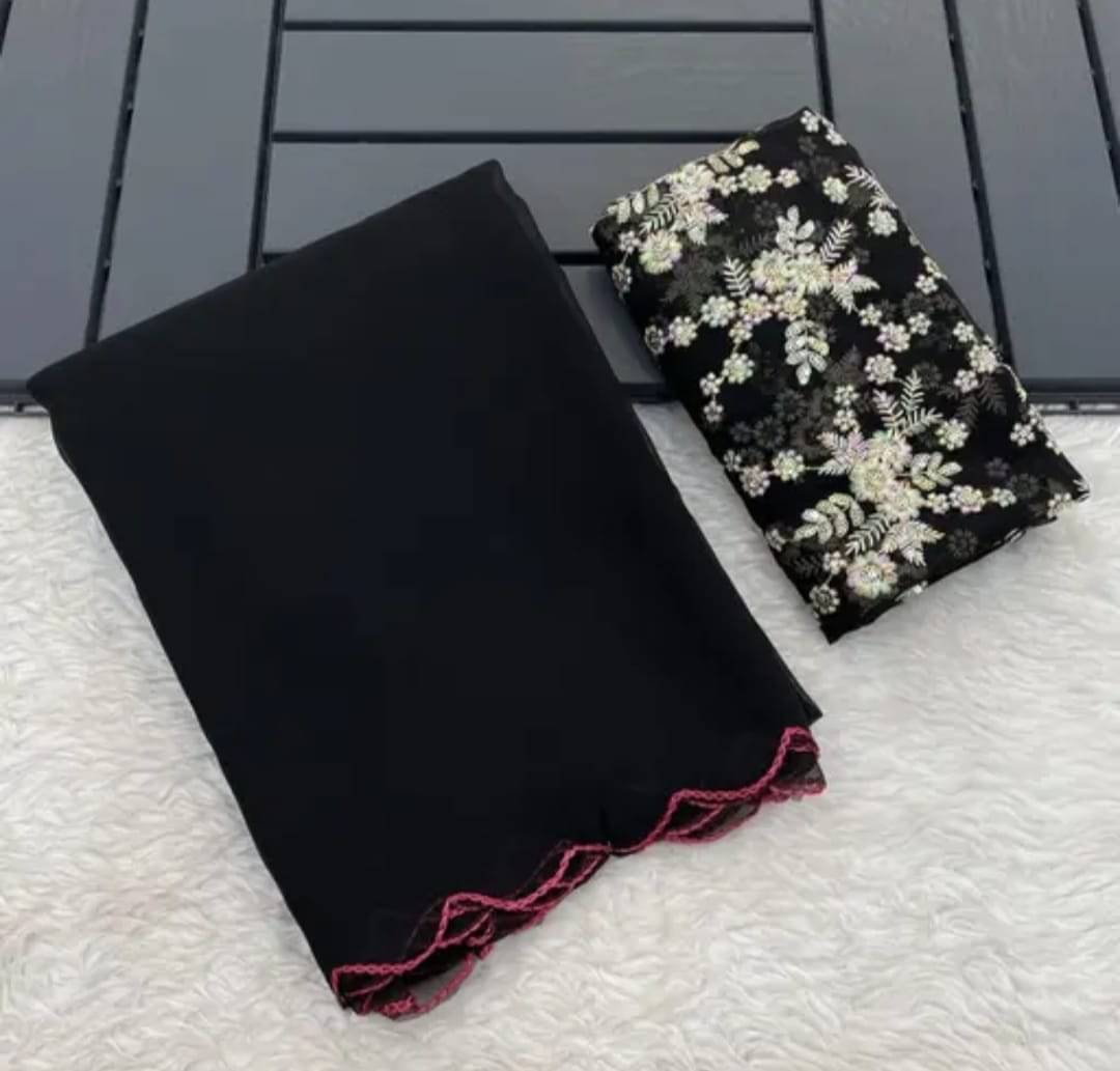     			JIRA Georgette Embroidered Saree With Unstitched Blouse Piece ( Black )