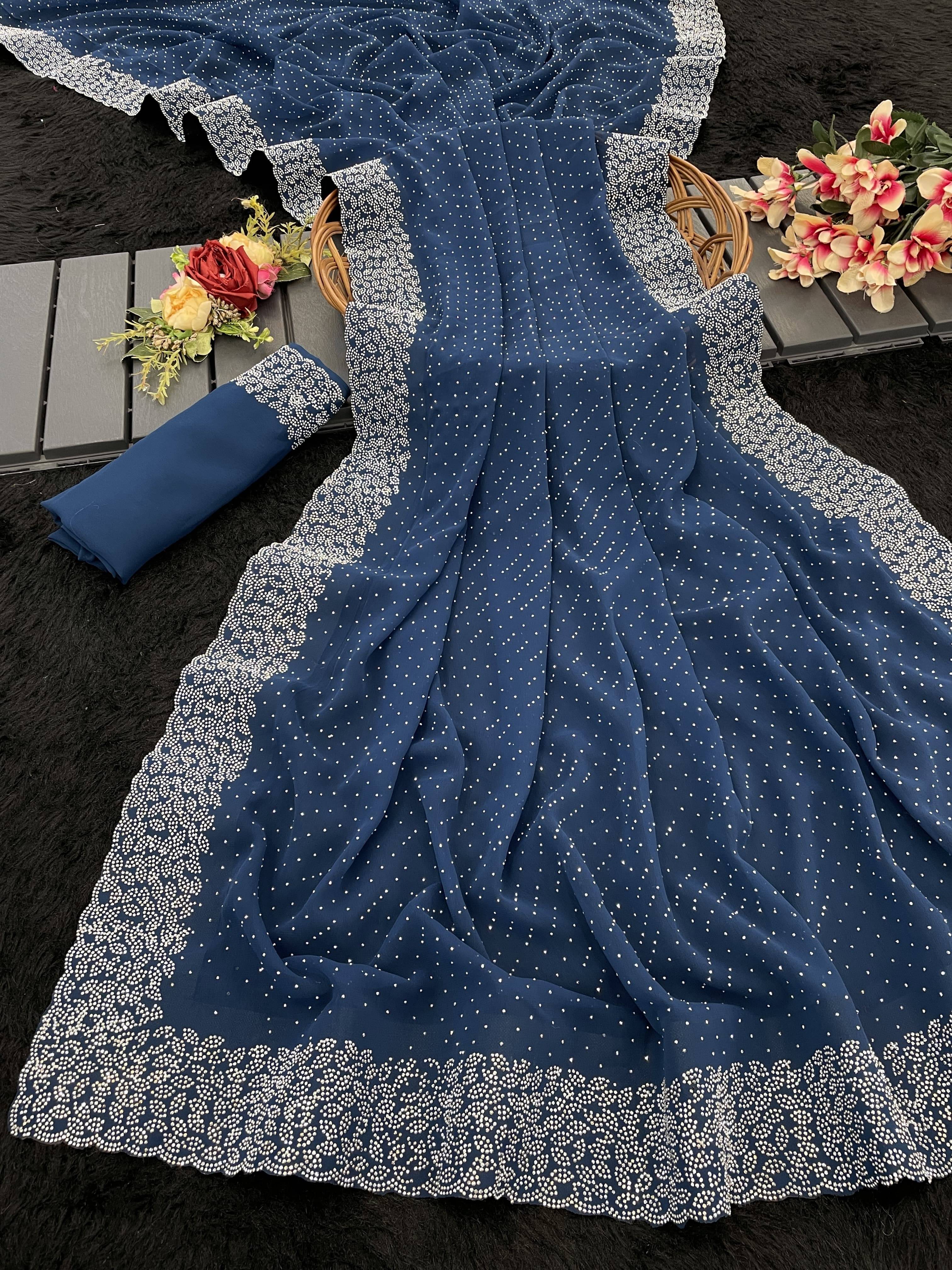 JIRA Georgette Embroidered Saree With Unstitched Blouse Piece ( Blue ) JIRA Georgette Embroidered Saree With Unstitched Blouse Piece ( Blue )