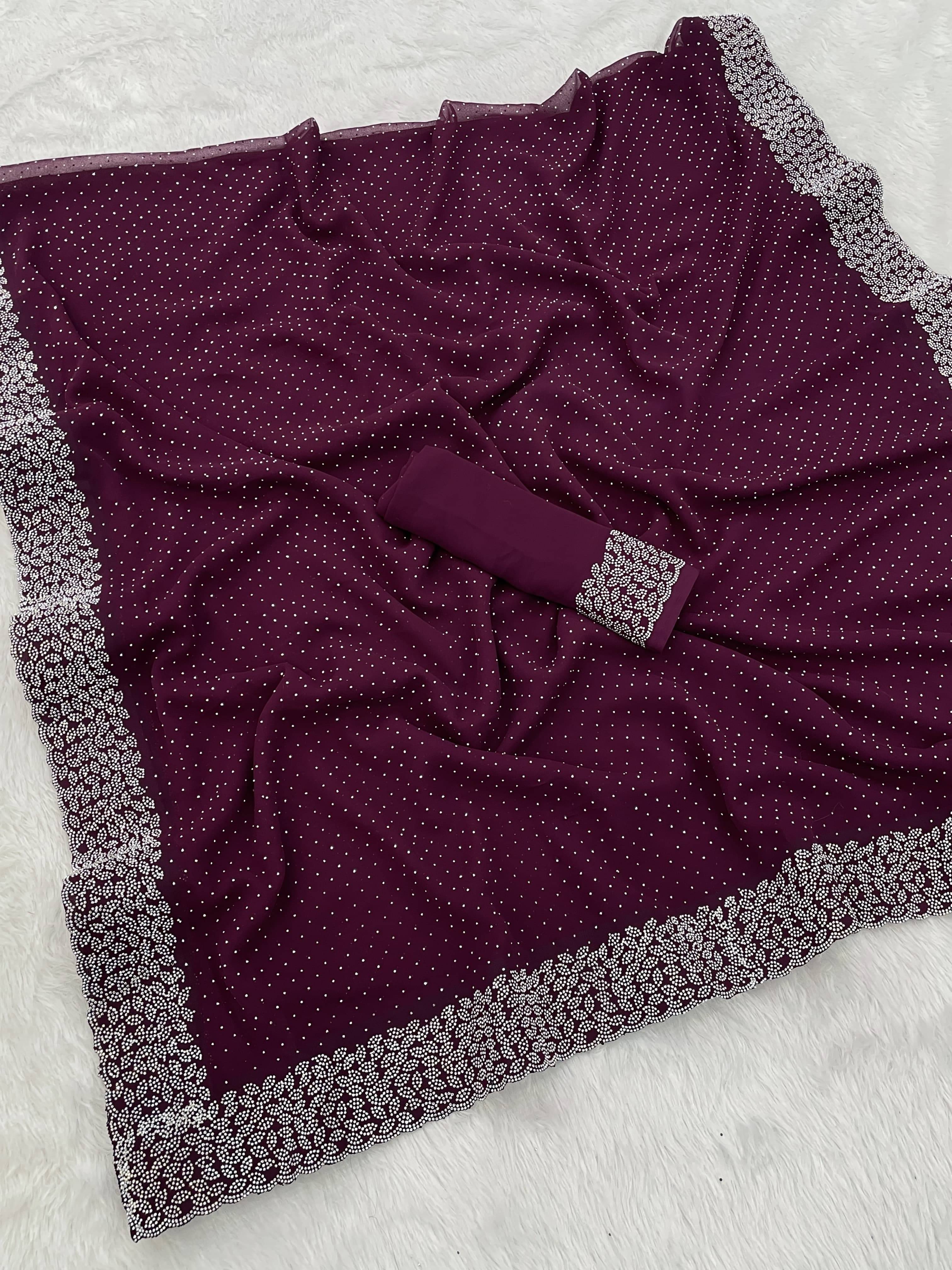 JIRA Georgette Embroidered Saree With Unstitched Blouse Piece ( Purple ) JIRA Georgette Embroidered Saree With Unstitched Blouse Piece ( Purple )