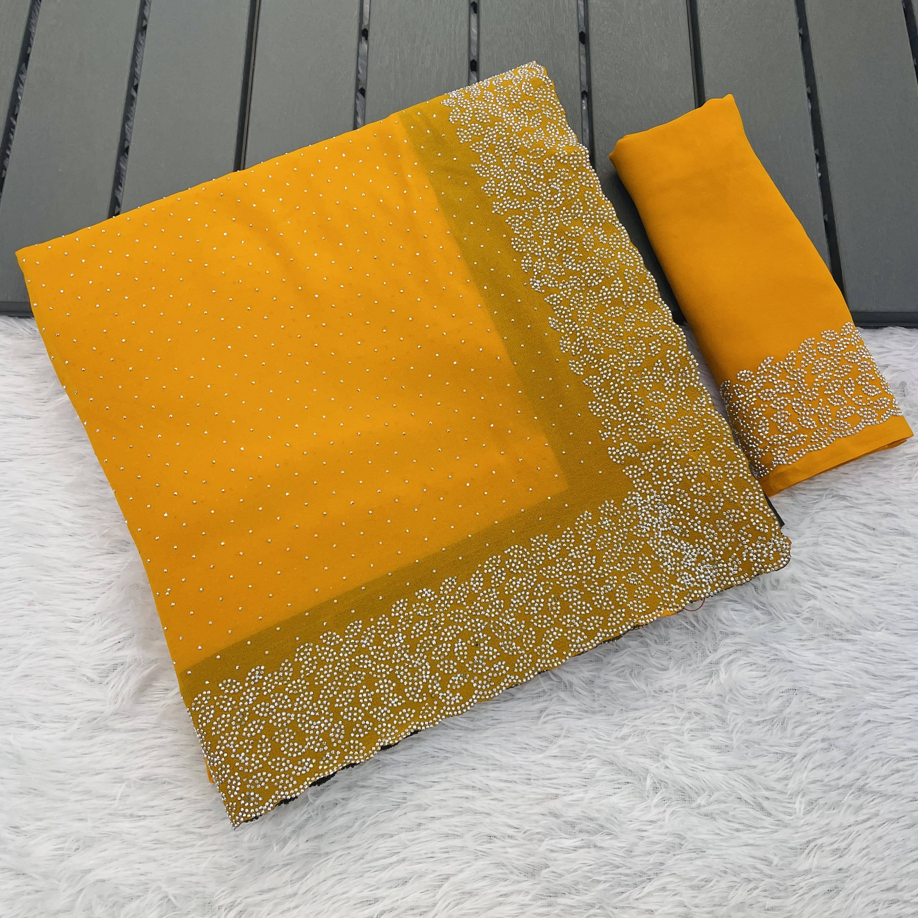     			JIRA Georgette Embroidered Saree With Unstitched Blouse Piece ( Yellow )
