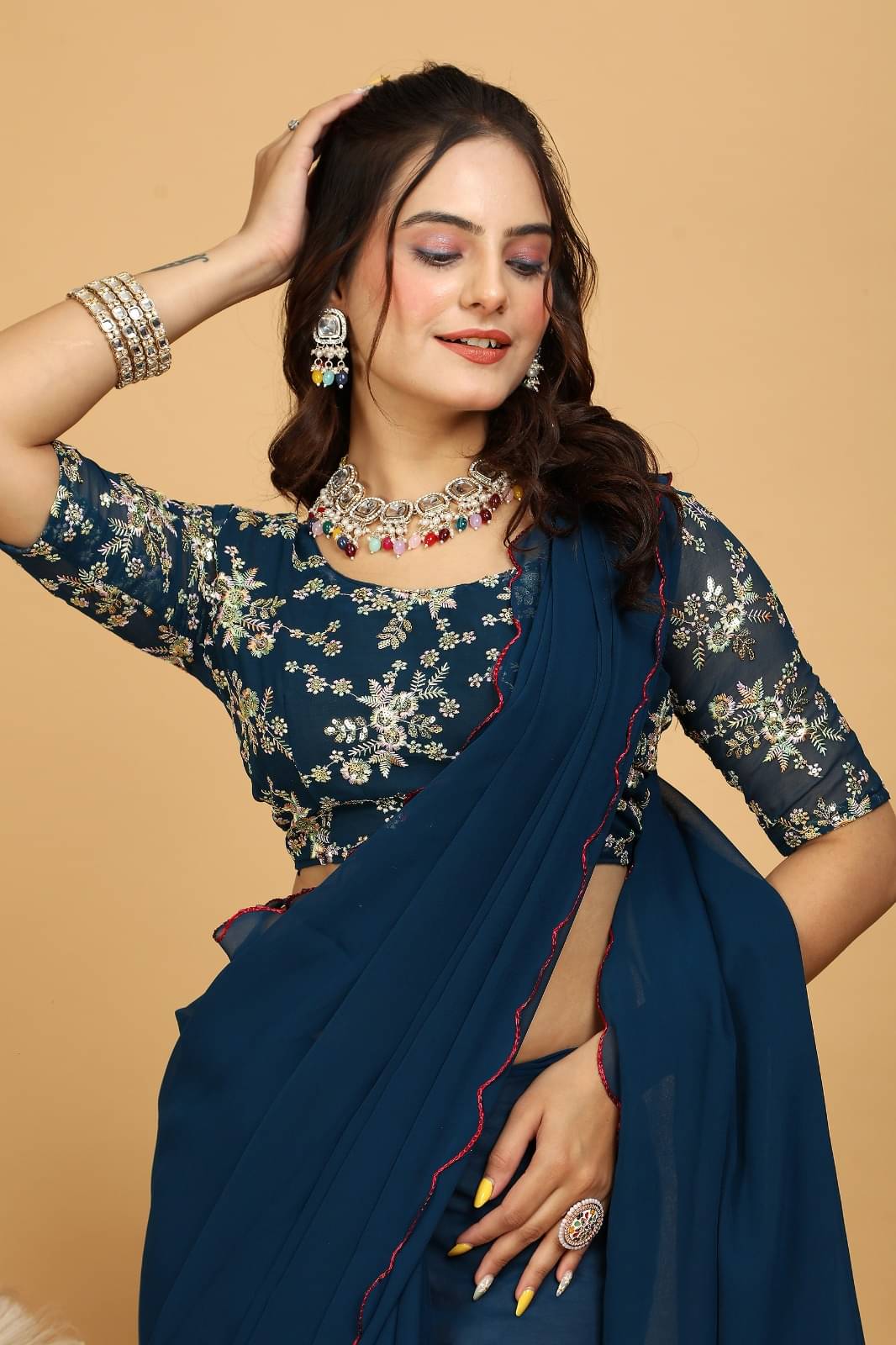 JIRA Georgette Printed Saree With Unstitched Blouse Piece ( Blue ) JIRA Georgette Printed Saree With Unstitched Blouse Piece ( Blue )