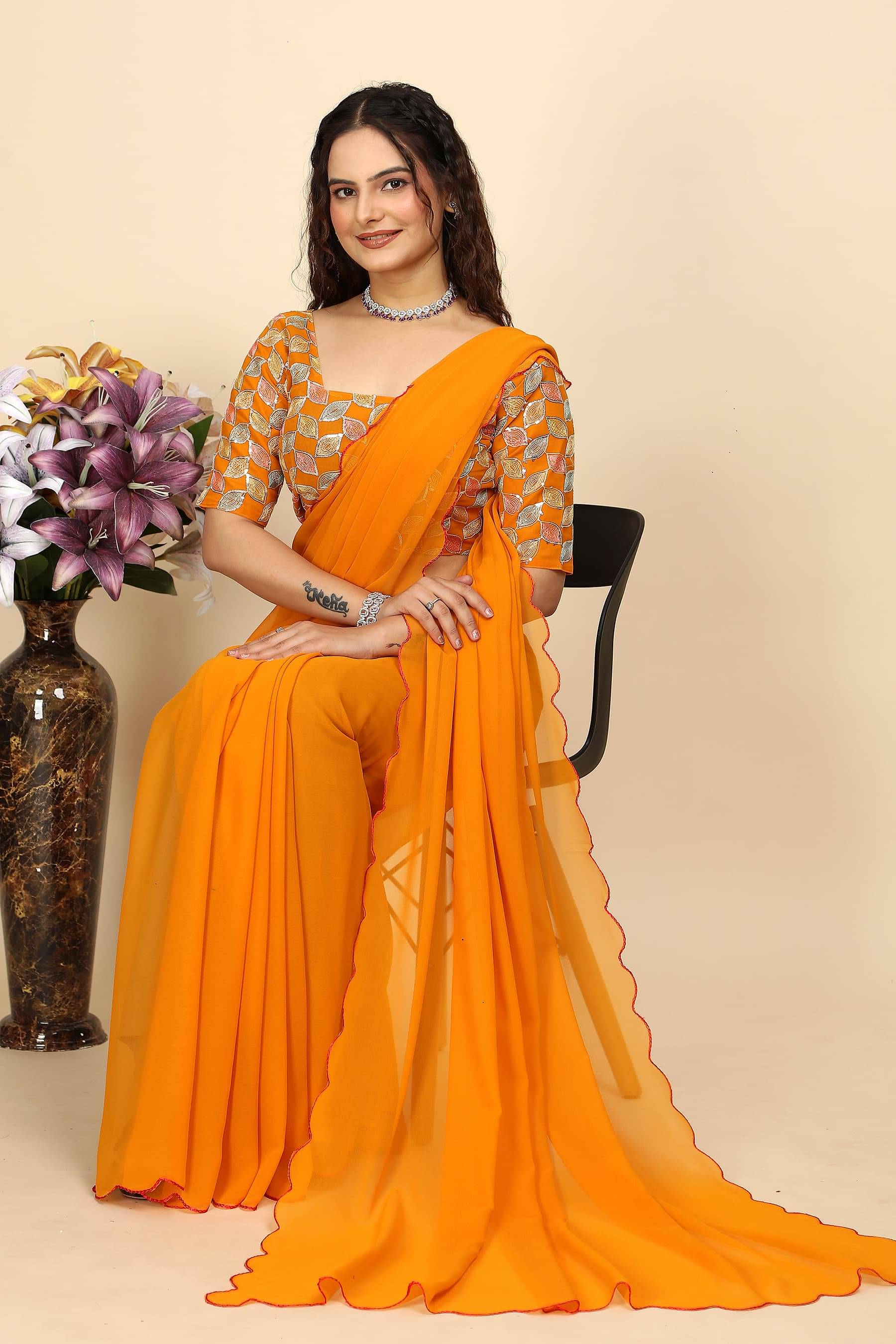 JIRA Georgette Printed Saree With Unstitched Blouse Piece ( Yellow ) JIRA Georgette Printed Saree With Unstitched Blouse Piece ( Yellow )