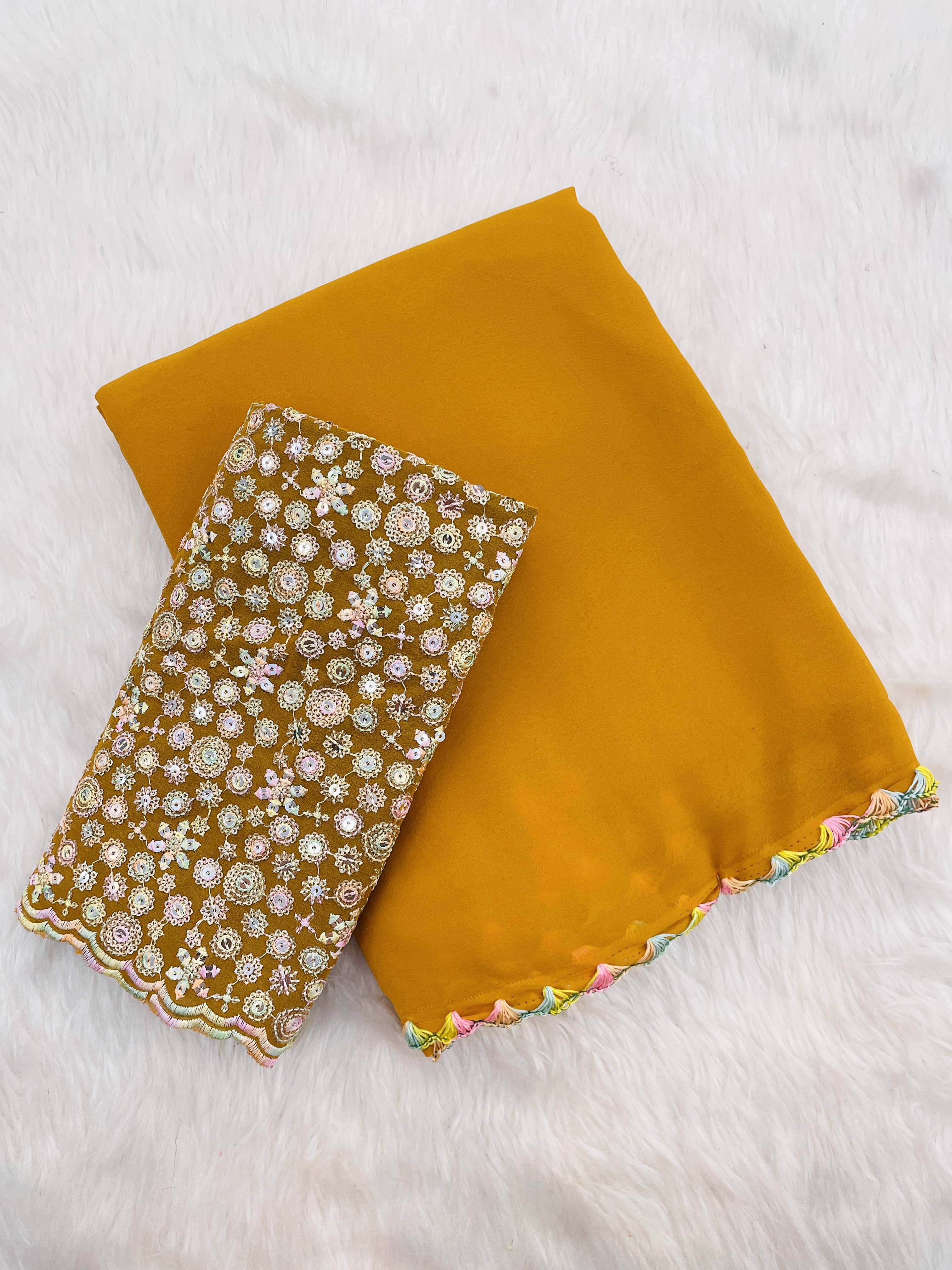 JIRA Georgette Printed Saree With Unstitched Blouse Piece ( Yellow ) JIRA Georgette Printed Saree With Unstitched Blouse Piece ( Yellow )