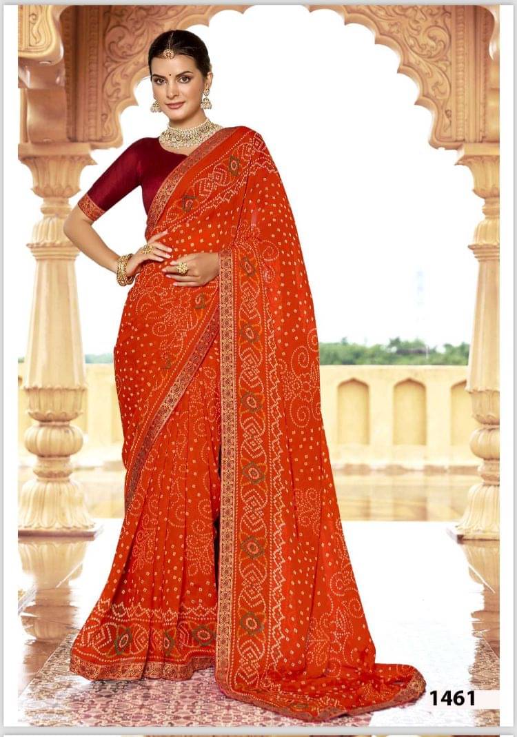     			JIRA Georgette Printed Saree With Unstitched Blouse Piece ( Orange )