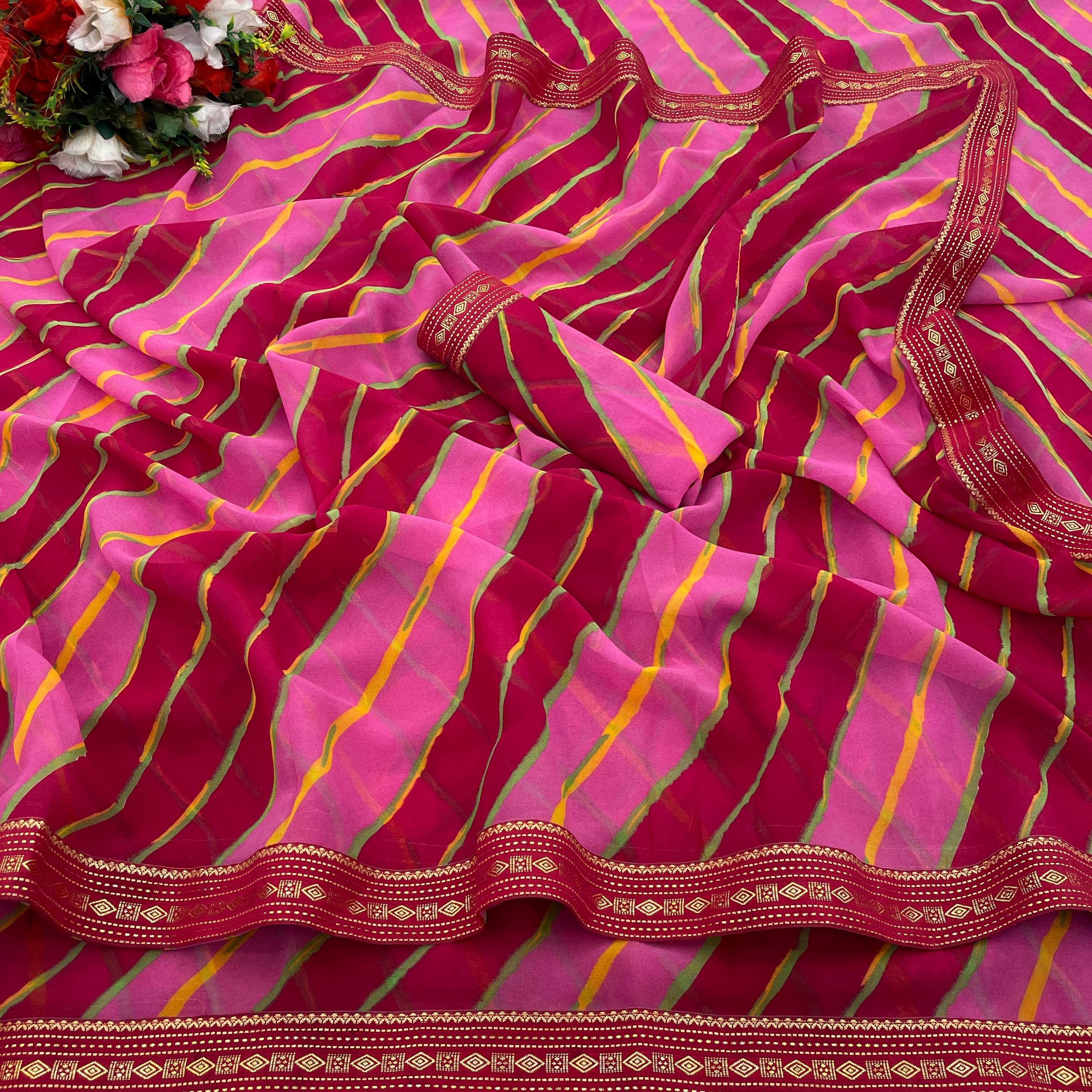 JIRA Georgette Printed Saree With Unstitched Blouse Piece ( Pink ) JIRA Georgette Printed Saree With Unstitched Blouse Piece ( Pink )