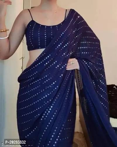 JIRA Georgette Woven Saree With Unstitched Blouse Piece ( Navy Blue ) JIRA Georgette Woven Saree With Unstitched Blouse Piece ( Navy Blue )