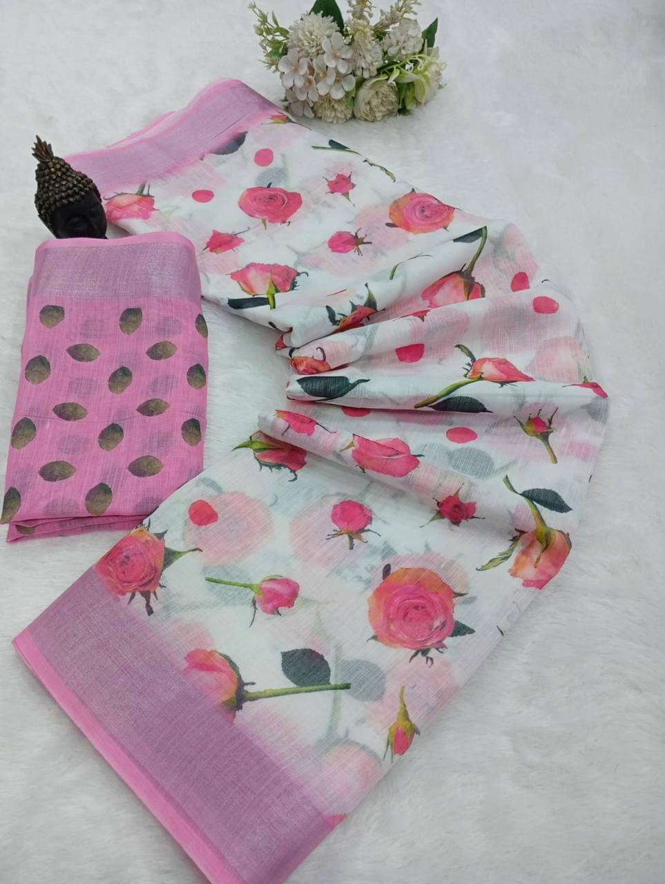 JIRA Linen Printed Saree With Unstitched Blouse Piece ( White ) JIRA Linen Printed Saree With Unstitched Blouse Piece ( White )