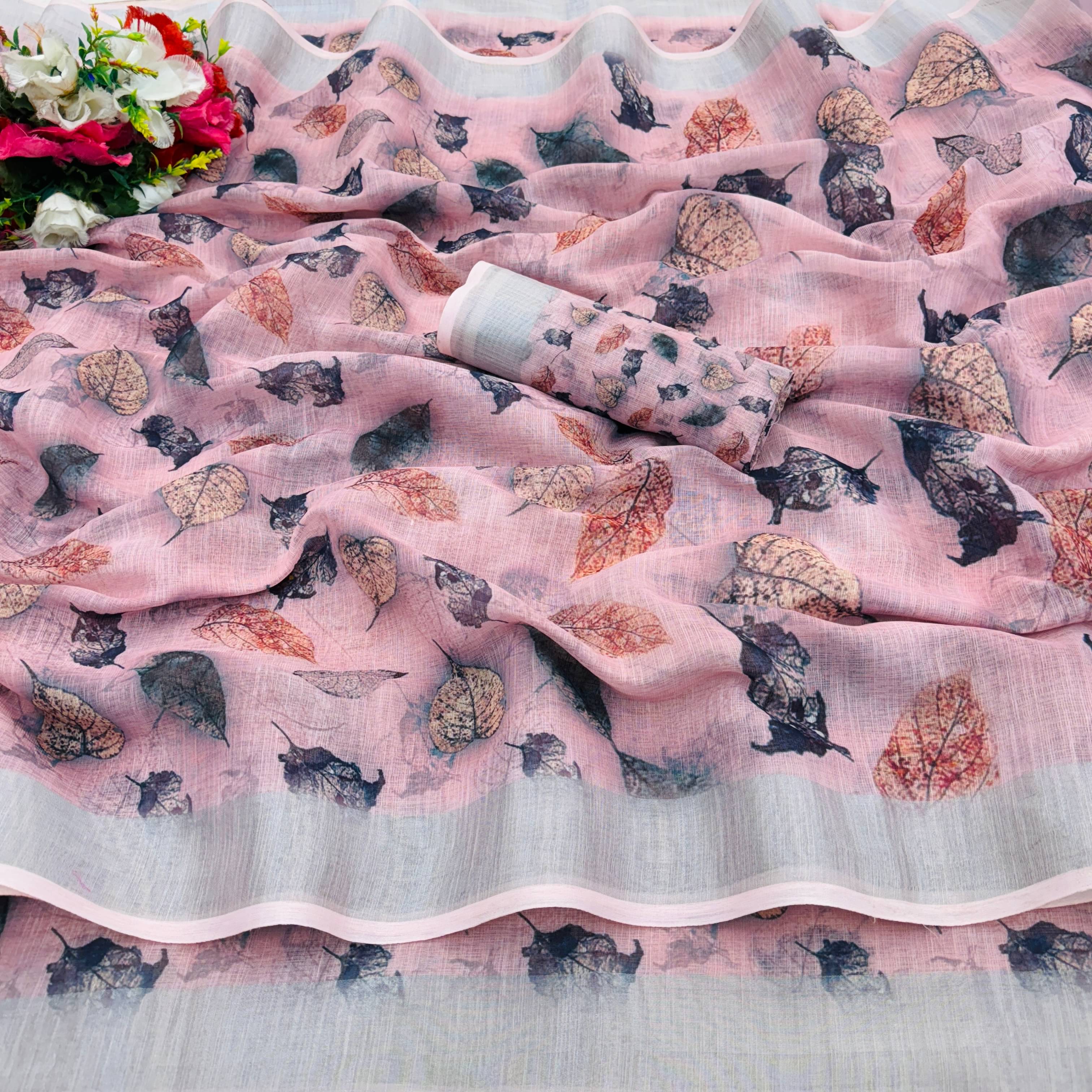     			JIRA Linen Printed Saree With Unstitched Blouse Piece ( Pink )
