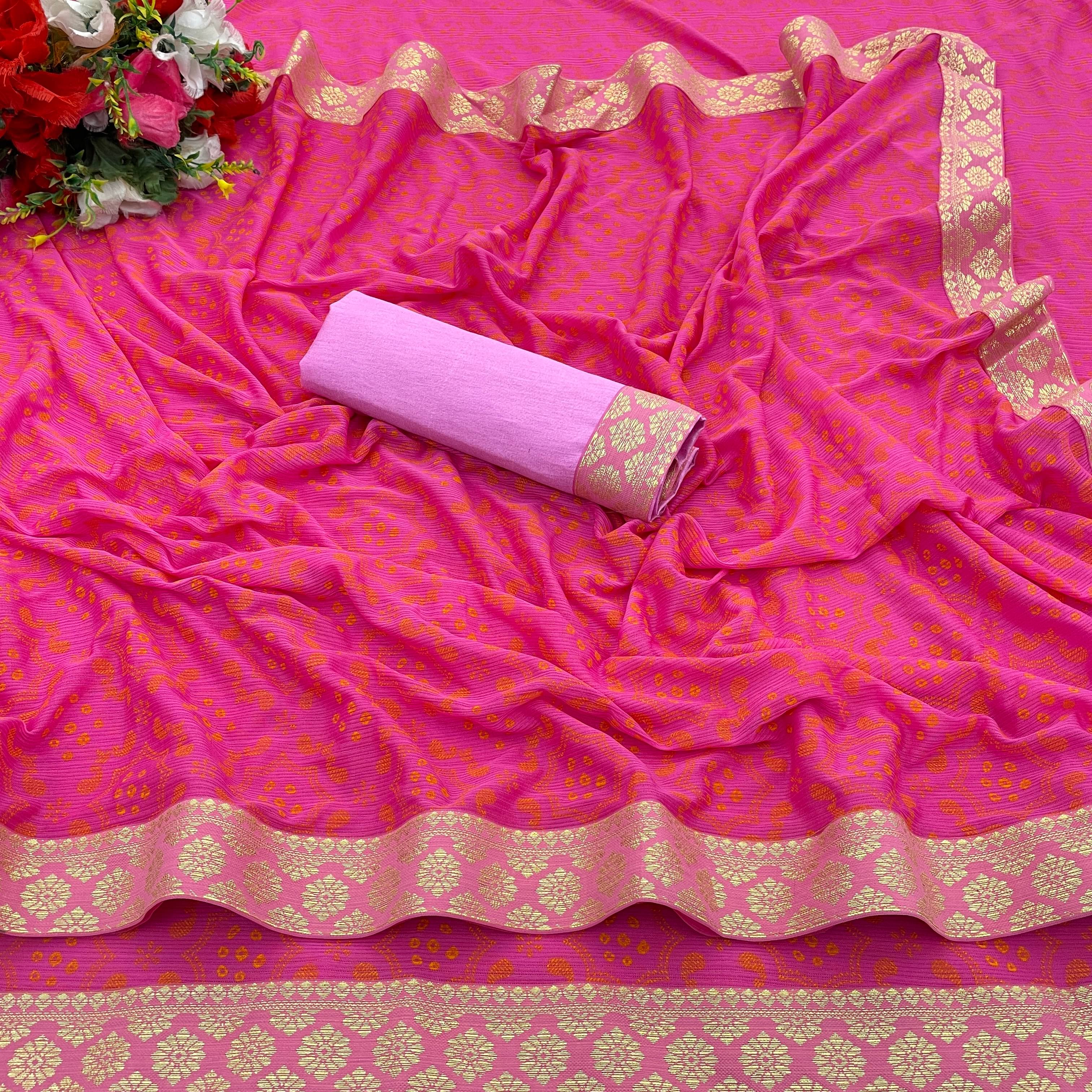 JIRA Lycra Colorblock Saree With Unstitched Blouse Piece ( Pink ) JIRA Lycra Colorblock Saree With Unstitched Blouse Piece ( Pink )