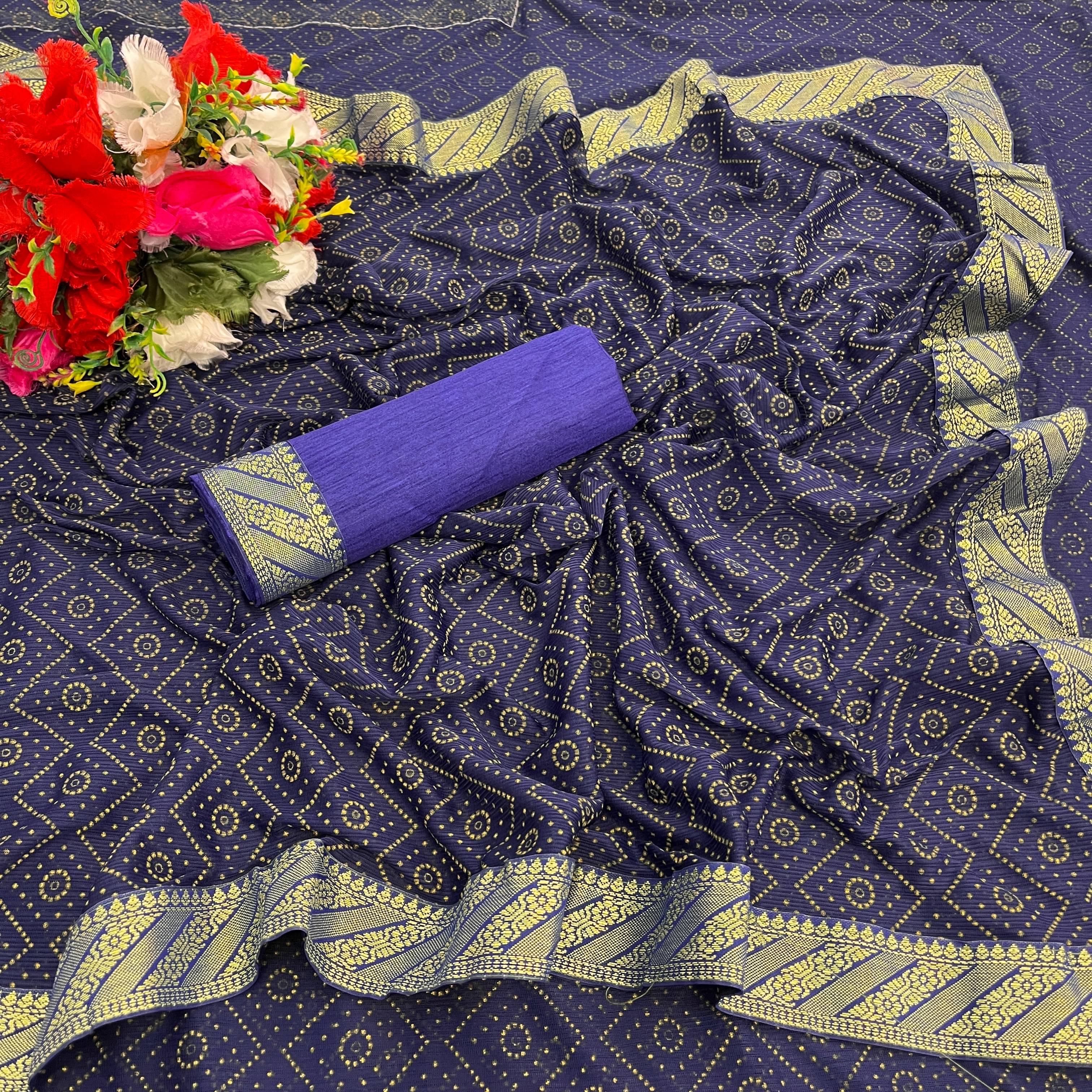     			JIRA Lycra Colorblock Saree With Unstitched Blouse Piece ( Blue )