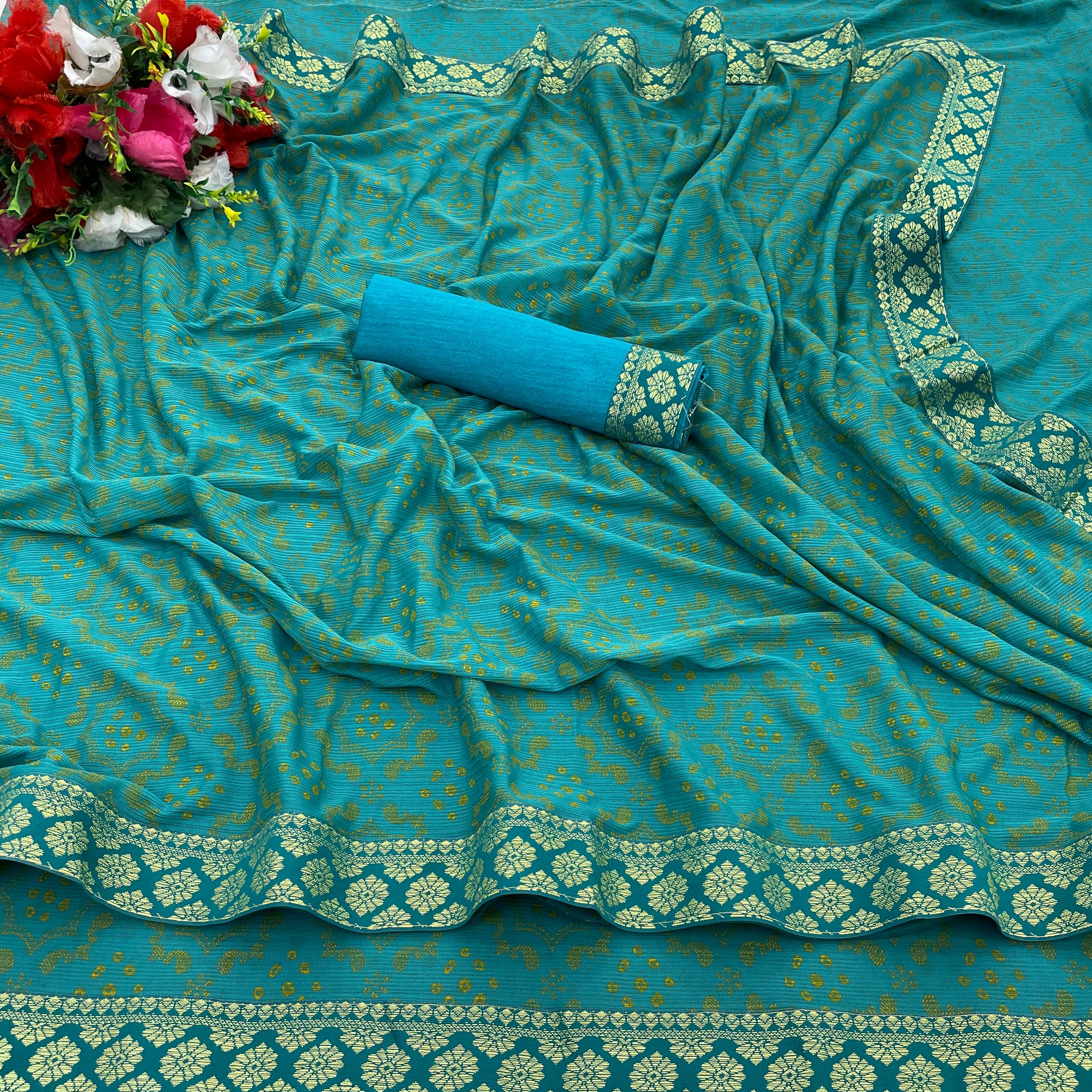 JIRA Lycra Colorblock Saree With Unstitched Blouse Piece ( Green ) JIRA Lycra Colorblock Saree With Unstitched Blouse Piece ( Green )