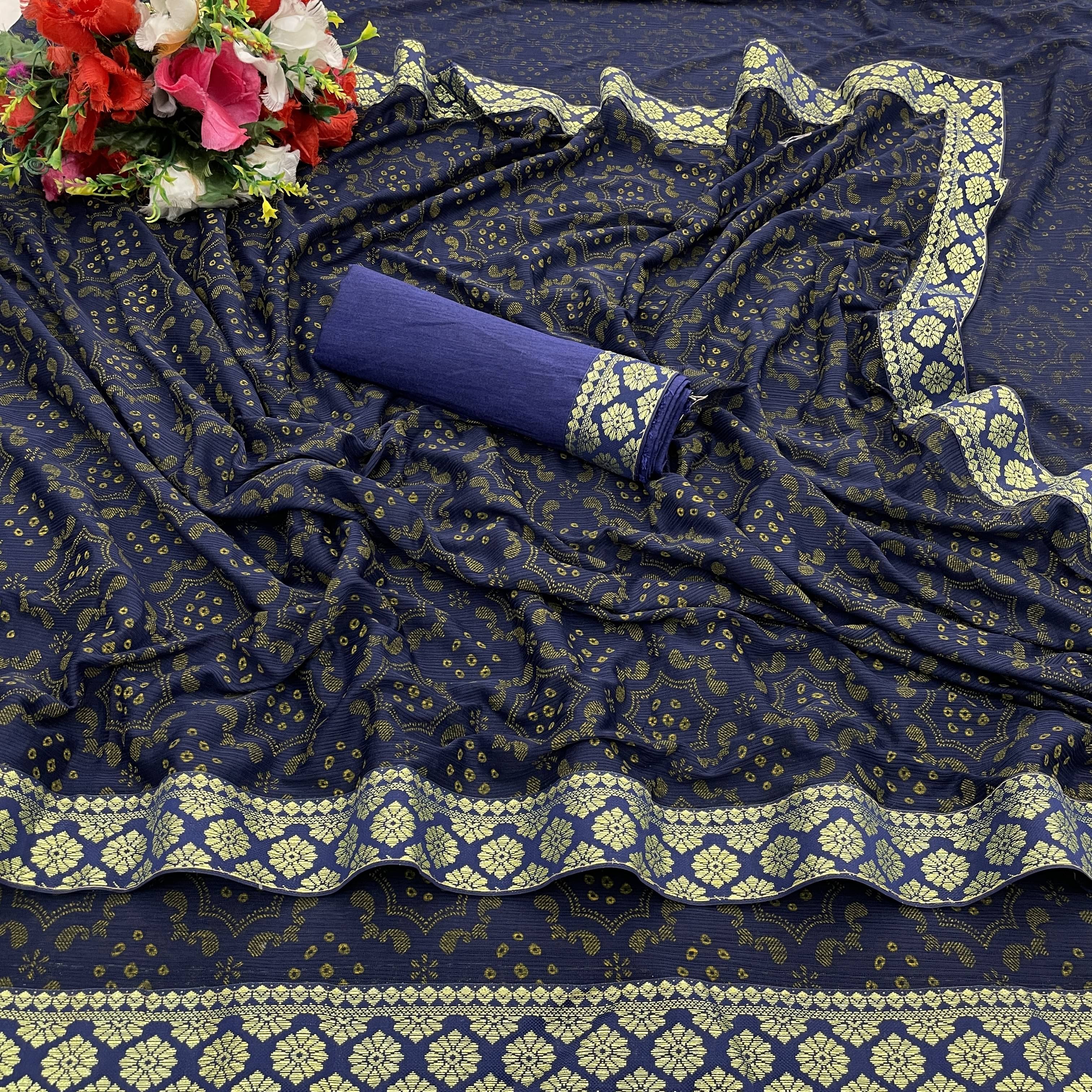 JIRA Lycra Colorblock Saree With Unstitched Blouse Piece ( Blue ) JIRA Lycra Colorblock Saree With Unstitched Blouse Piece ( Blue )