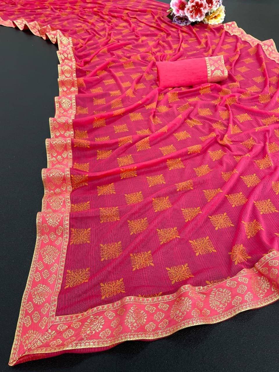 JIRA Lycra Colorblock Saree With Unstitched Blouse Piece ( Pink ) JIRA Lycra Colorblock Saree With Unstitched Blouse Piece ( Pink )
