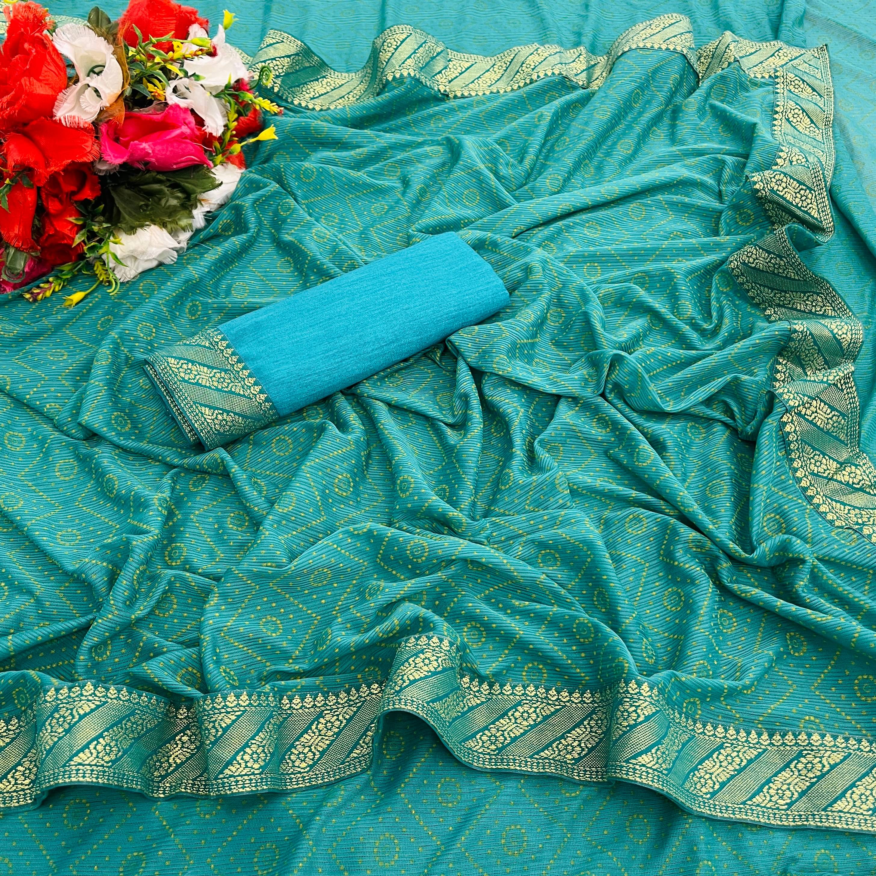     			JIRA Lycra Colorblock Saree With Unstitched Blouse Piece ( Green )