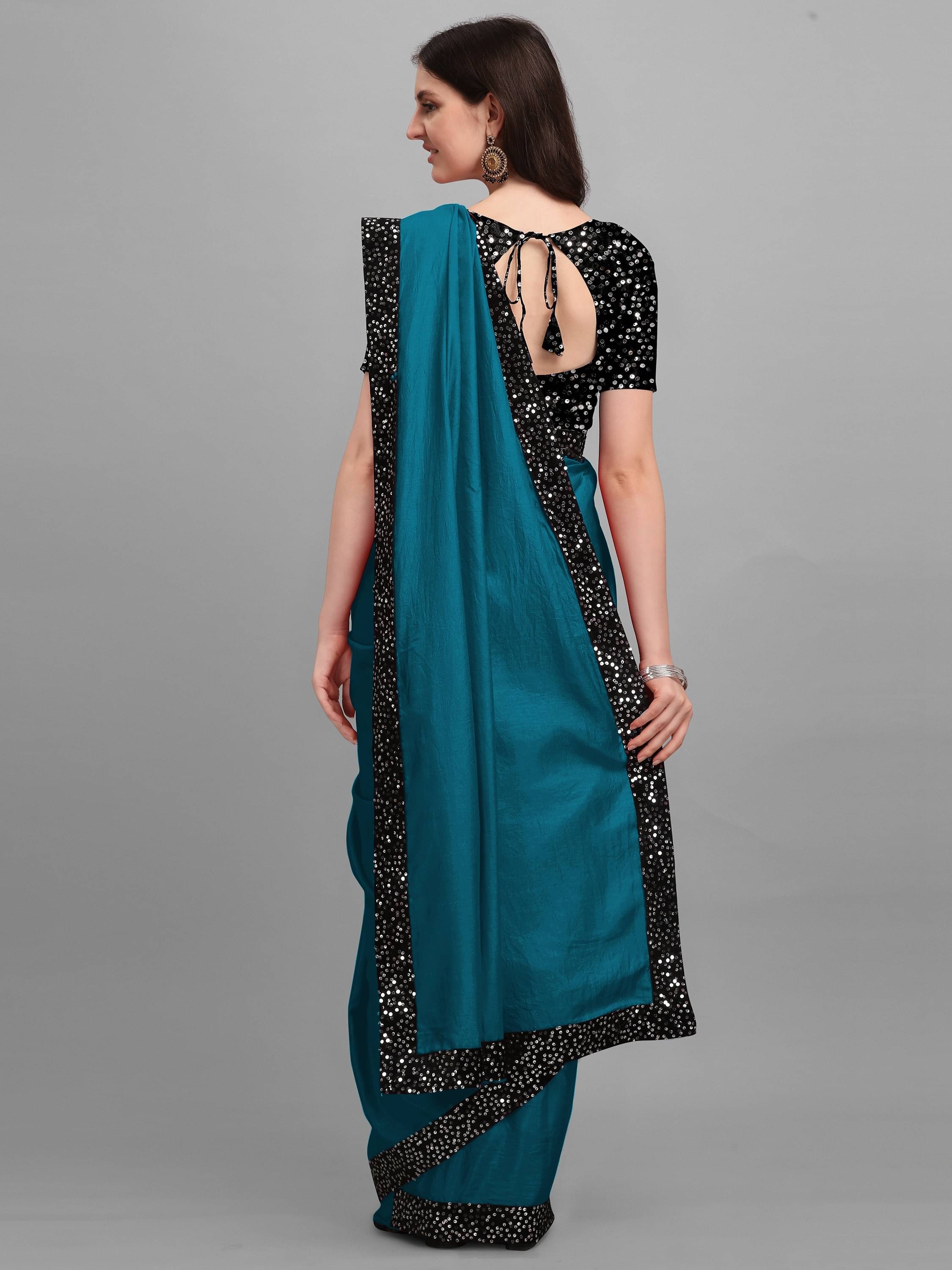     			JIRA Lycra Dyed Saree With Unstitched Blouse Piece ( Teal )