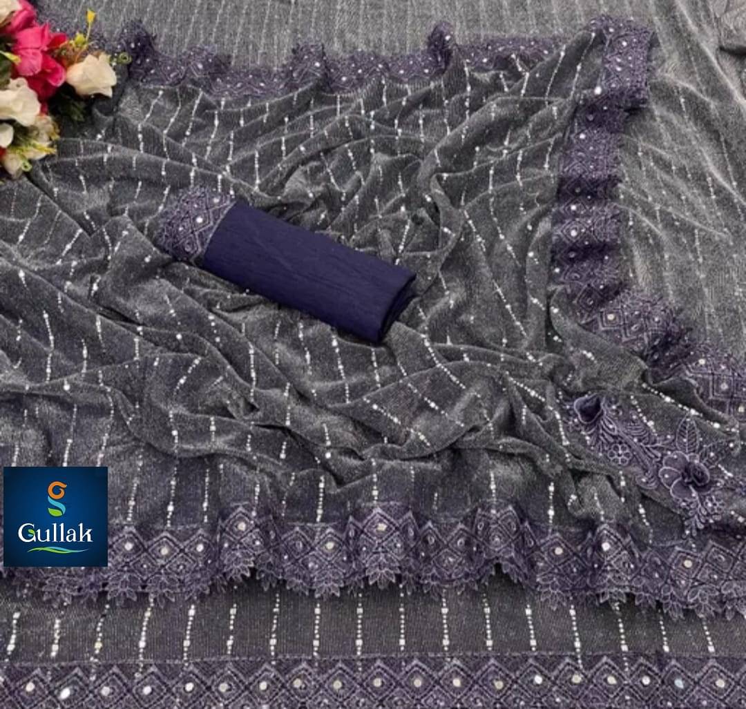     			JIRA Lycra Embellished Saree With Unstitched Blouse Piece ( Purple )