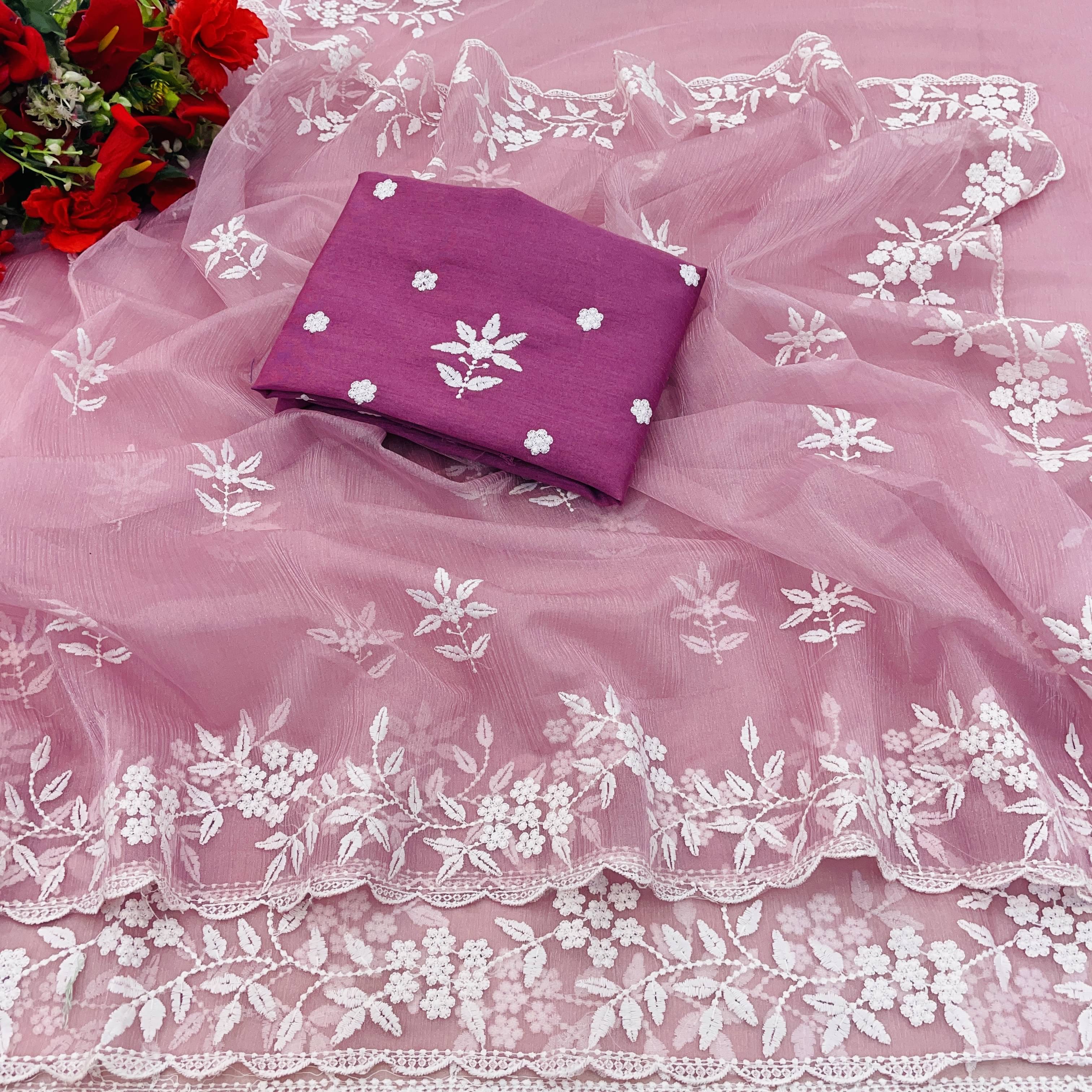     			JIRA Lycra Printed Saree With Unstitched Blouse Piece ( Pink )