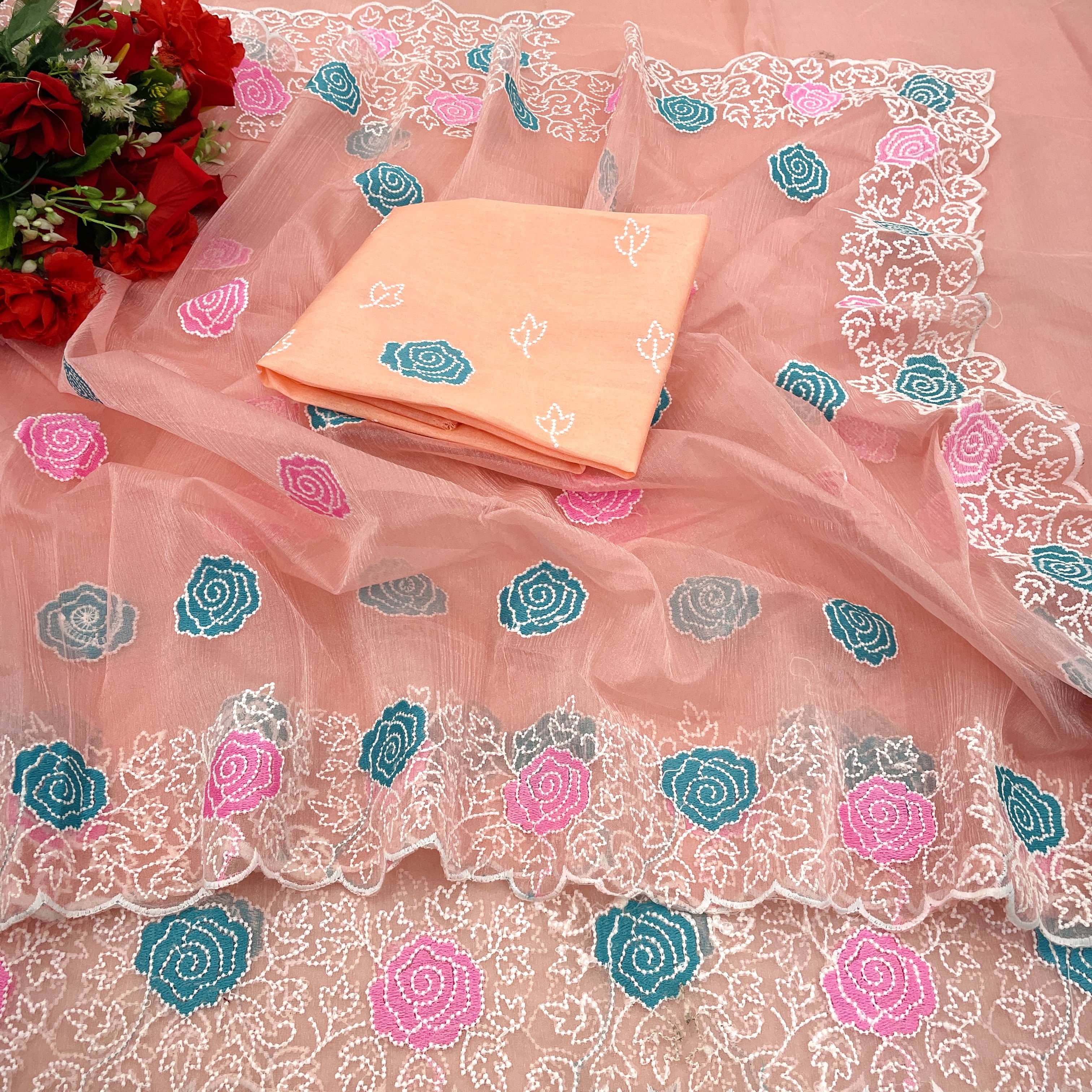 JIRA Lycra Printed Saree With Unstitched Blouse Piece ( Peach ) JIRA Lycra Printed Saree With Unstitched Blouse Piece ( Peach )