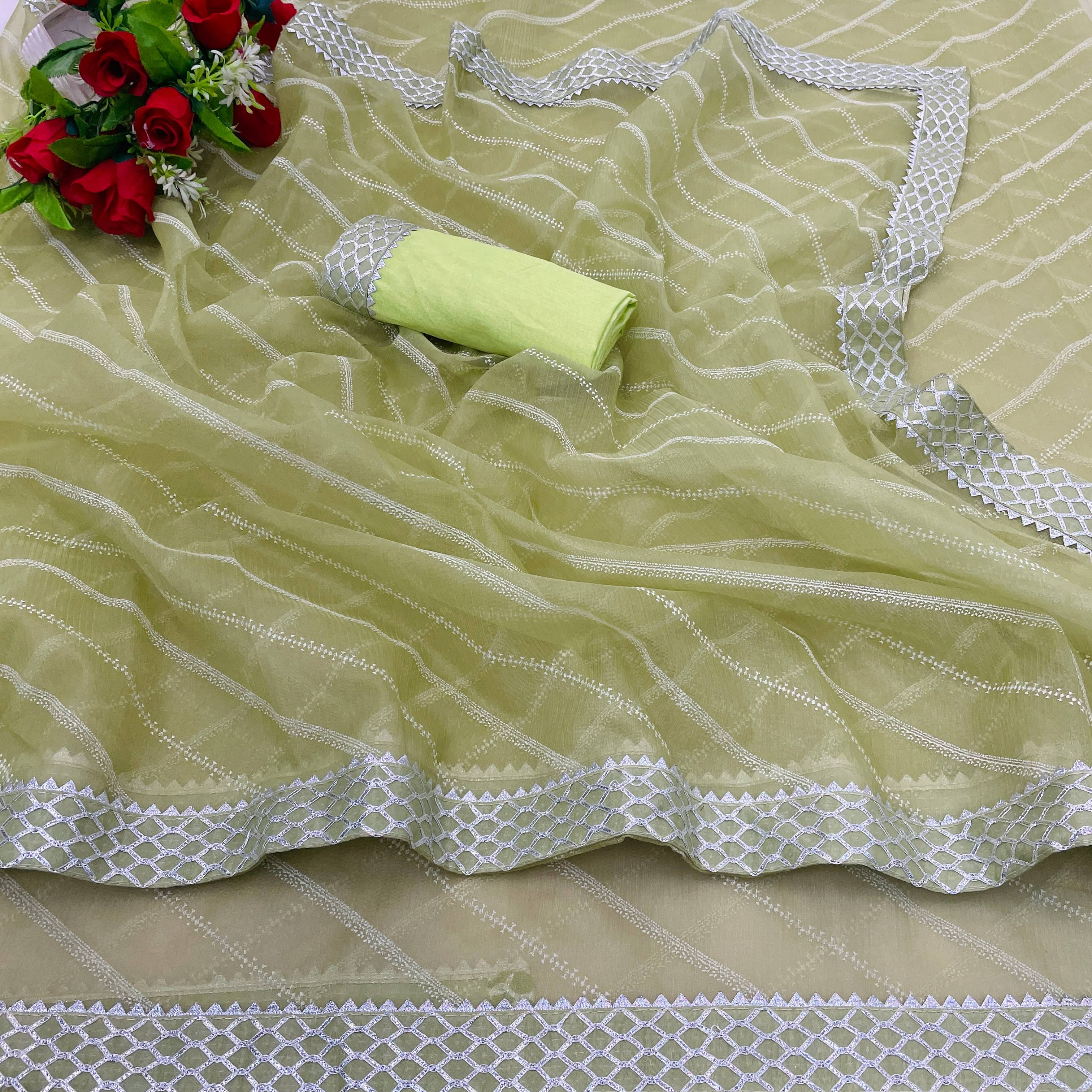 JIRA Lycra Printed Saree With Unstitched Blouse Piece ( Olive ) JIRA Lycra Printed Saree With Unstitched Blouse Piece ( Olive )