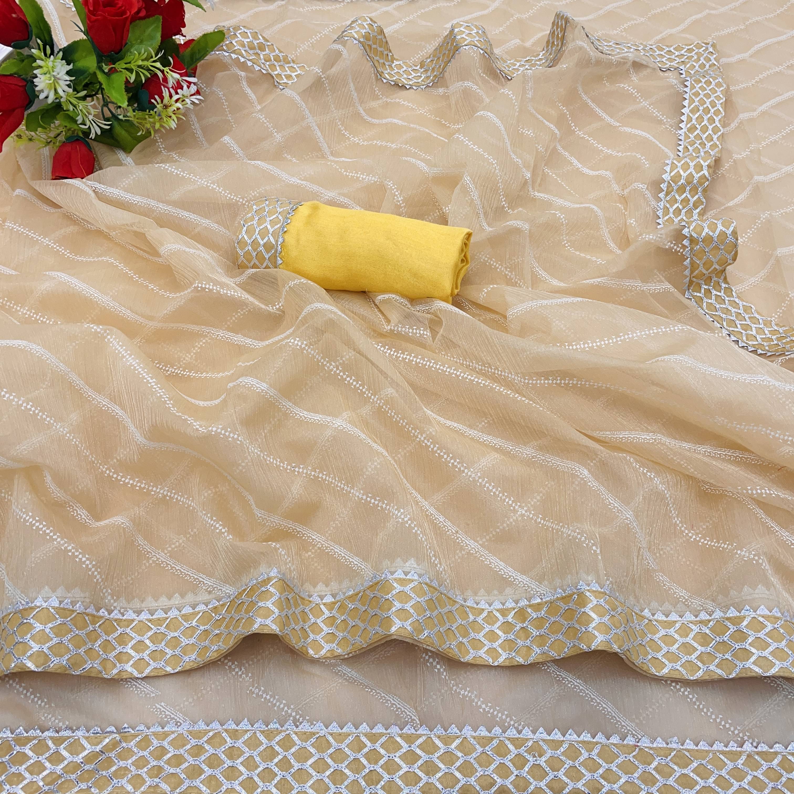 JIRA Lycra Printed Saree With Unstitched Blouse Piece ( Cream ) JIRA Lycra Printed Saree With Unstitched Blouse Piece ( Cream )