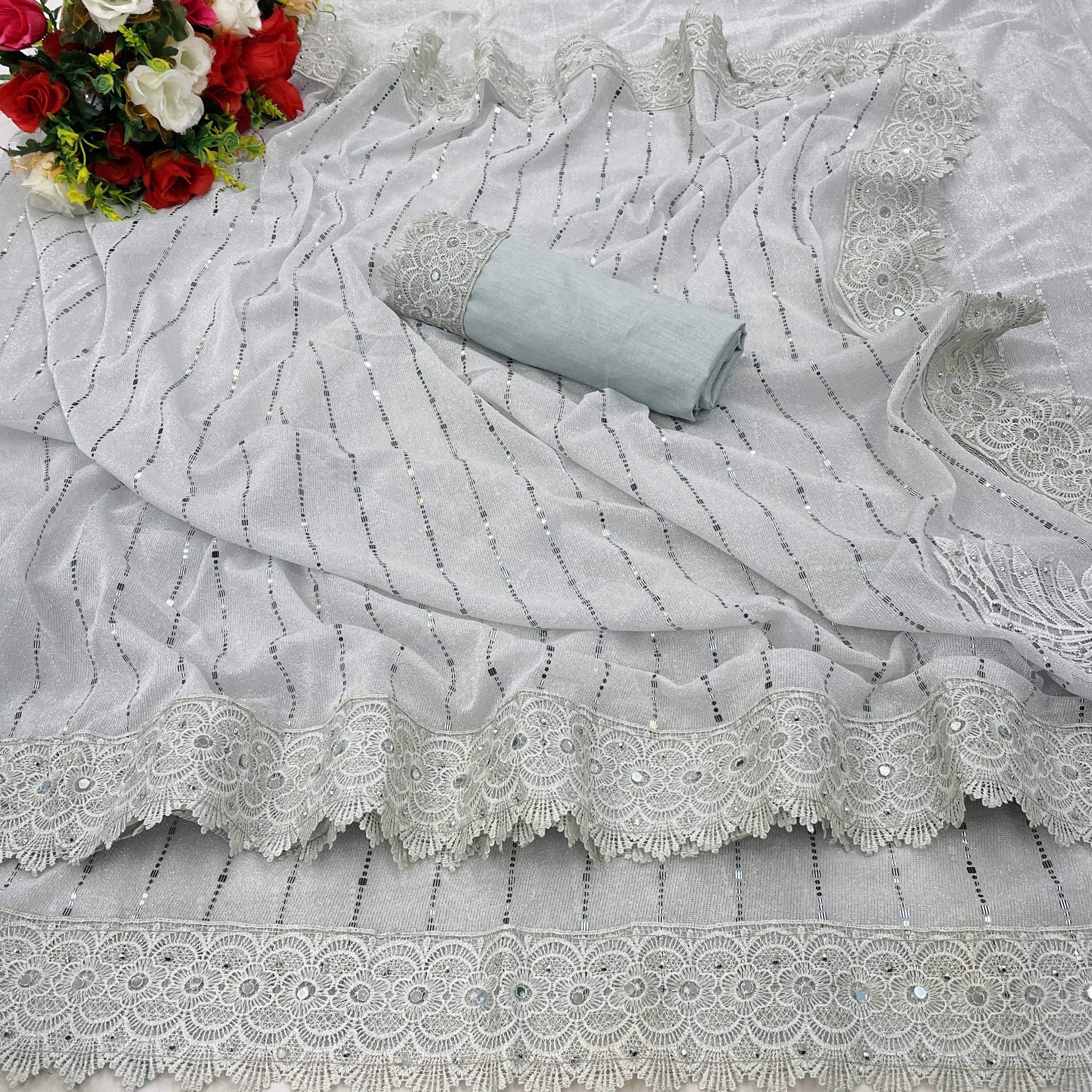 JIRA Lycra Printed Saree With Unstitched Blouse Piece ( White ) JIRA Lycra Printed Saree With Unstitched Blouse Piece ( White )