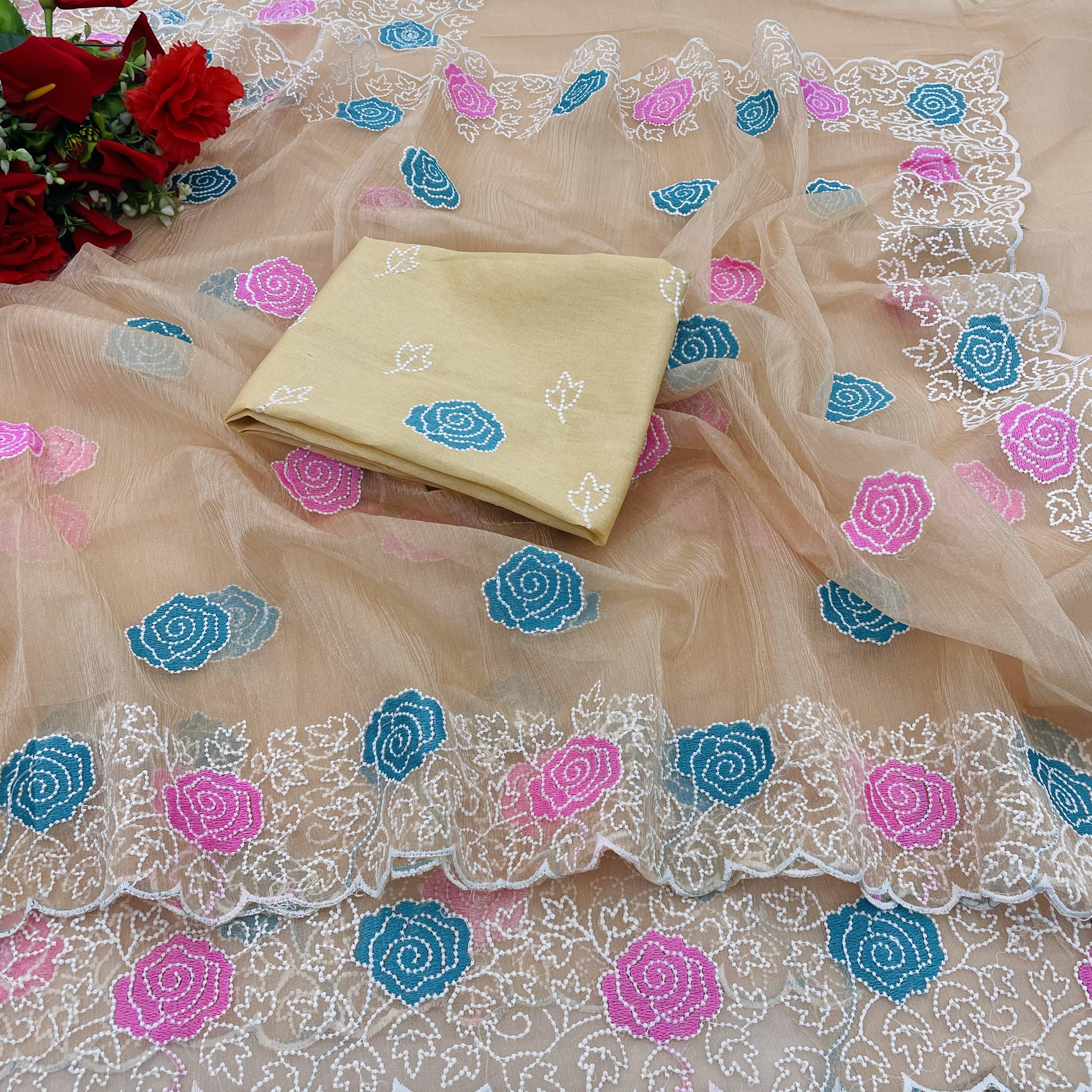 JIRA Lycra Printed Saree With Unstitched Blouse Piece ( Cream ) JIRA Lycra Printed Saree With Unstitched Blouse Piece ( Cream )